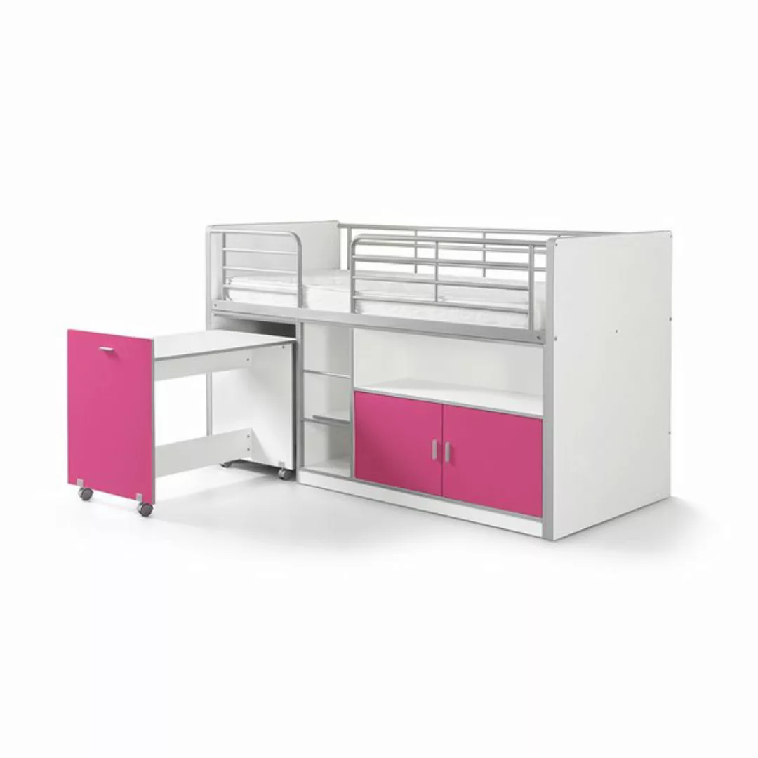 Lomadox Hochbett BONNY-12, mit rollbarem Schreibtisch, 90x200cm, Weiß Fuchs günstig online kaufen