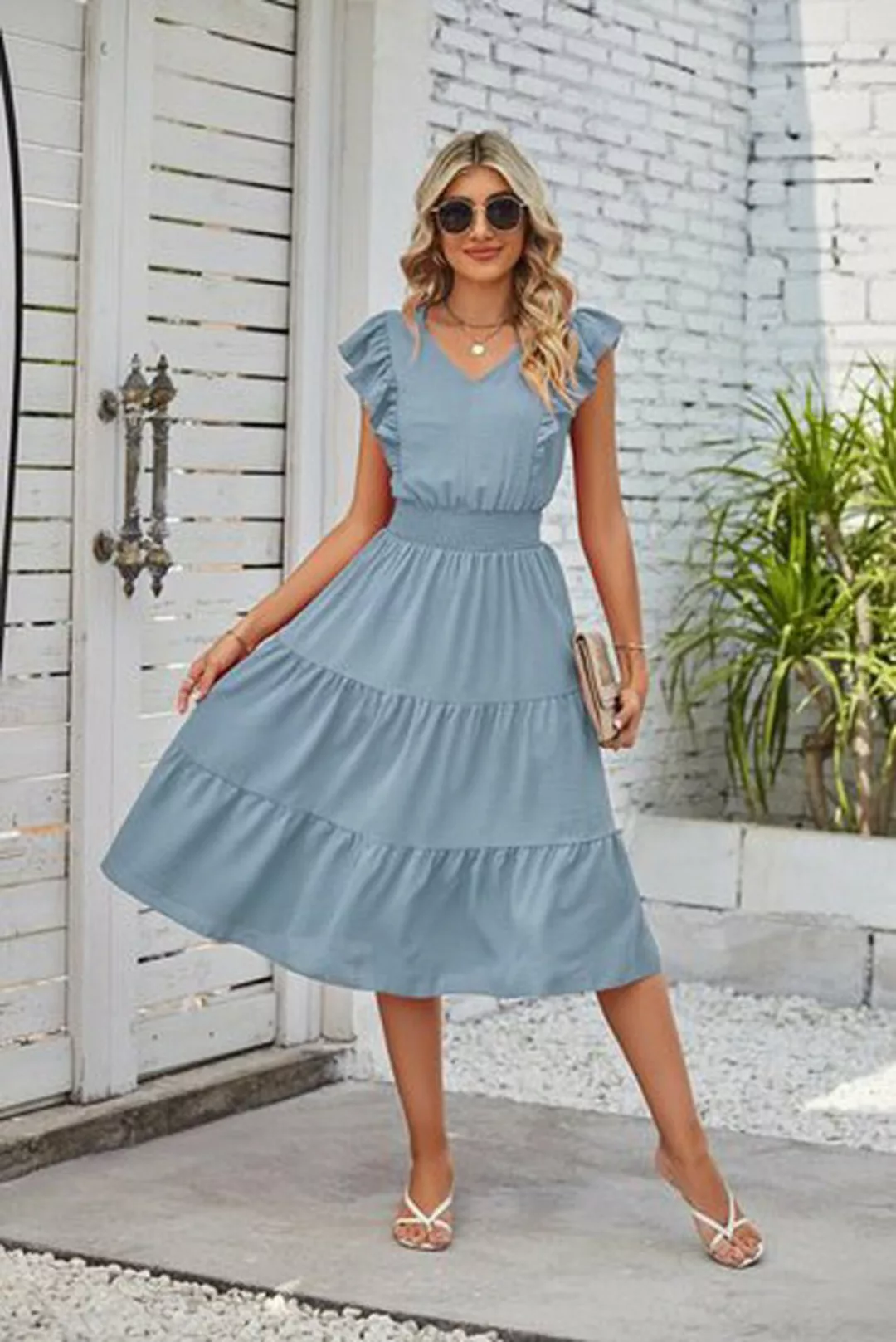 KIKI Sommerkleid Ärmelloses, plissiertes Taillenkleid mit V-Ausschnitt und günstig online kaufen