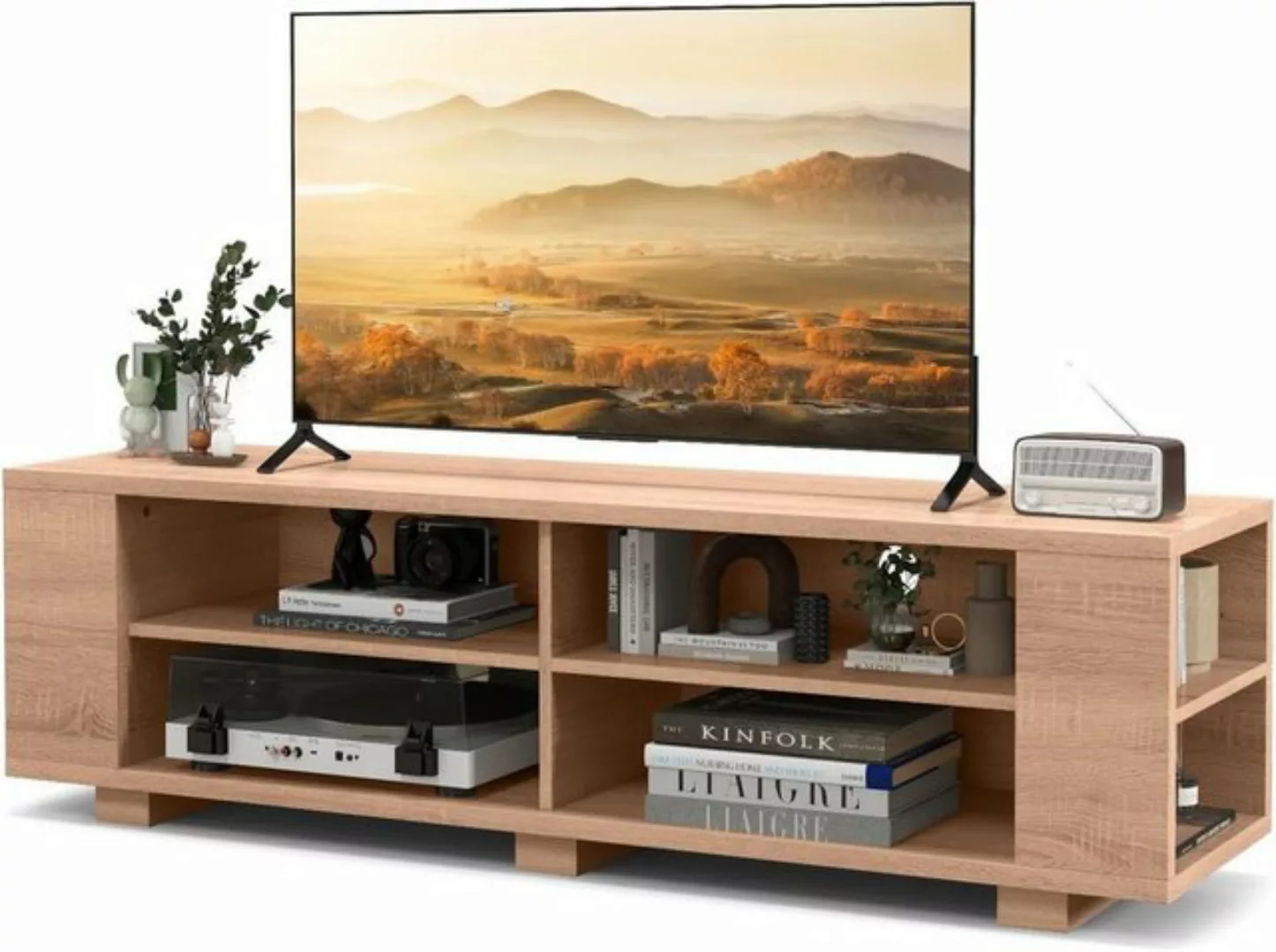 KOMFOTTEU TV-Schrank TV-Ständer mit 8 Aufbewahrungsfächern, bis 65 Zoll günstig online kaufen