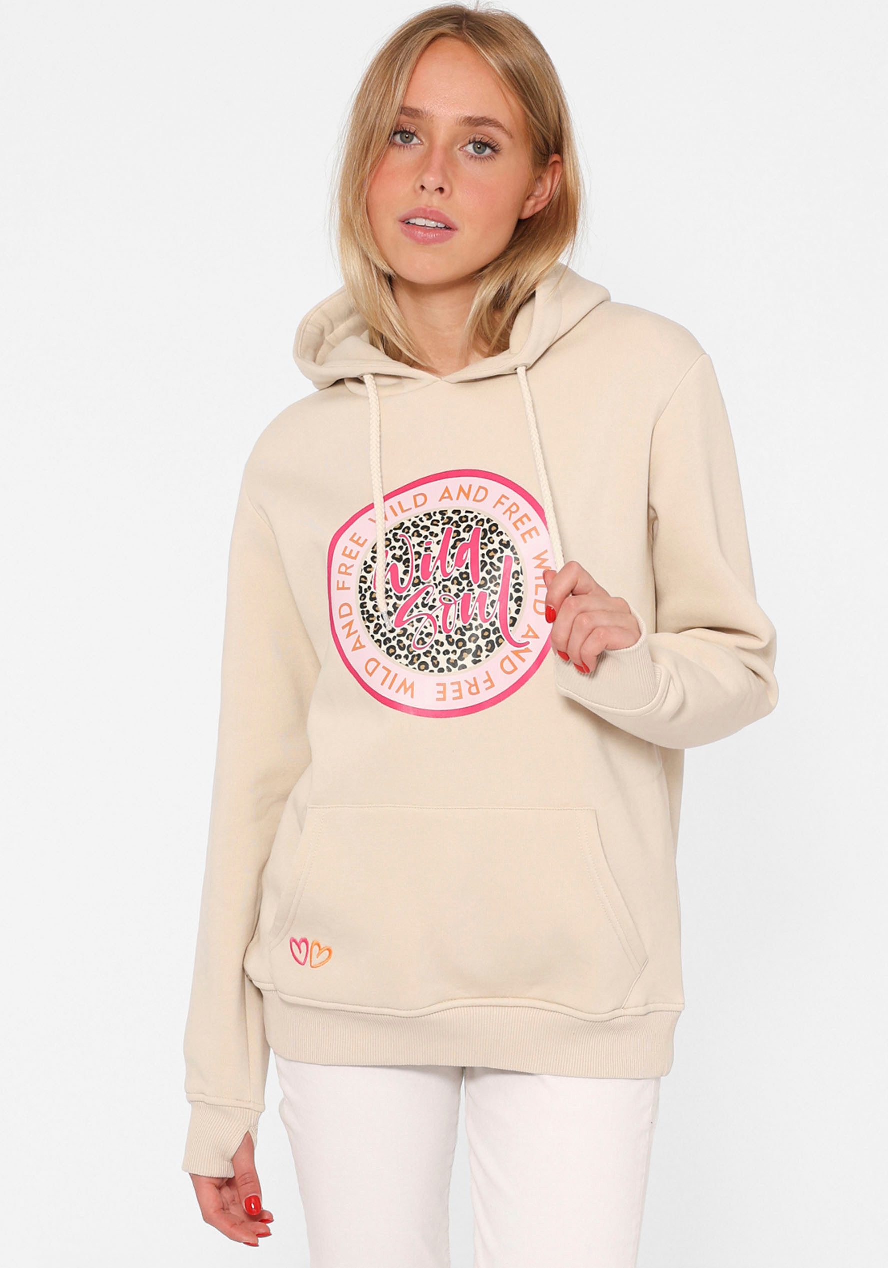 Zwillingsherz Hoodie Langarm, Kapuze, Leo-Details, Kordelzug, günstig online kaufen