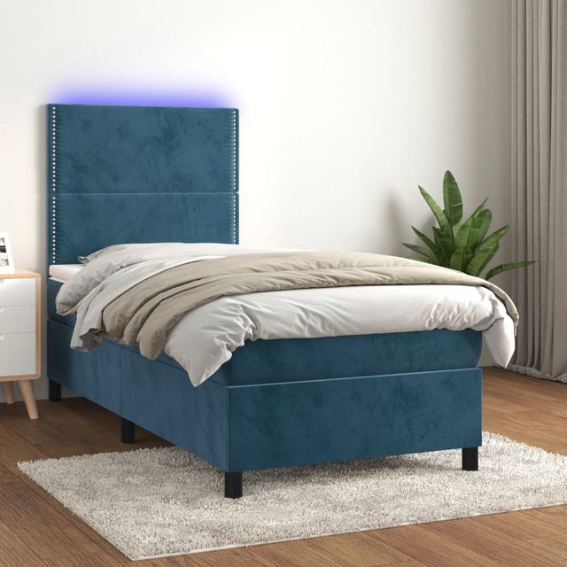 vidaXL Bettgestell Boxspringbett mit Matratze LED Dunkelblau 90x190 cm Samt günstig online kaufen