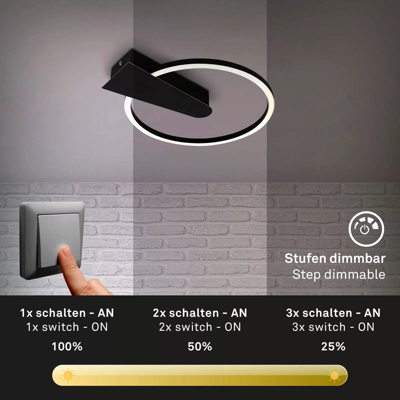 LED-Deckenleuchte Nico, 3.000K, rund, schwarz günstig online kaufen