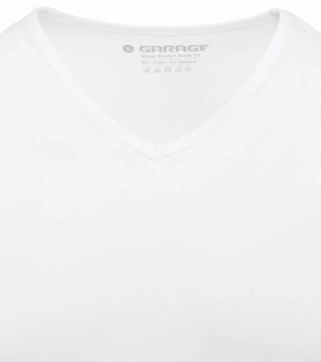 Garage Stretch Basic T-Shirt Weiß V-Ausschnitt - Größe L günstig online kaufen