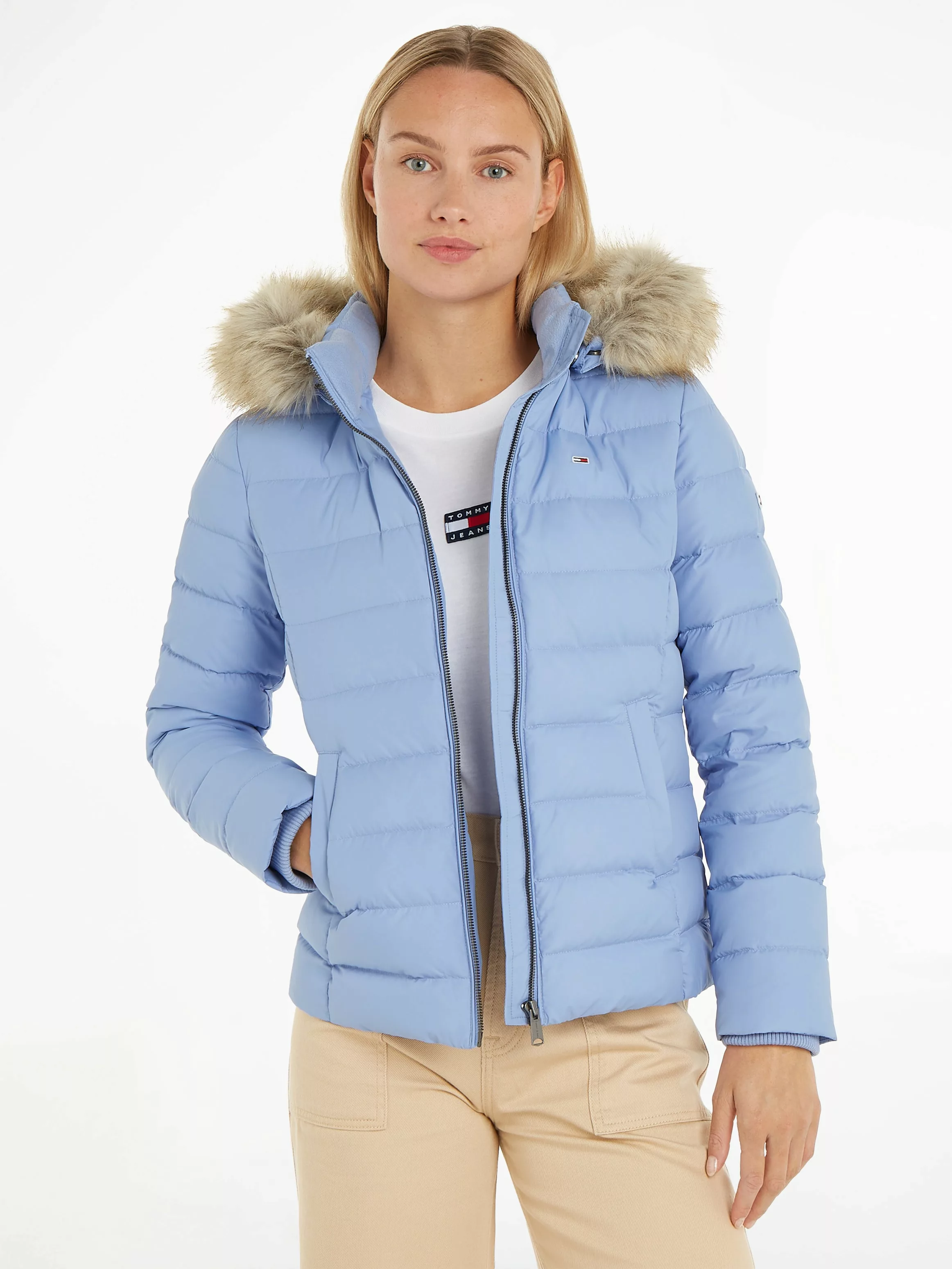 Tommy Jeans Steppjacke "TJW BASIC HOODED JACKET", mit Kapuze, mit Fellimita günstig online kaufen