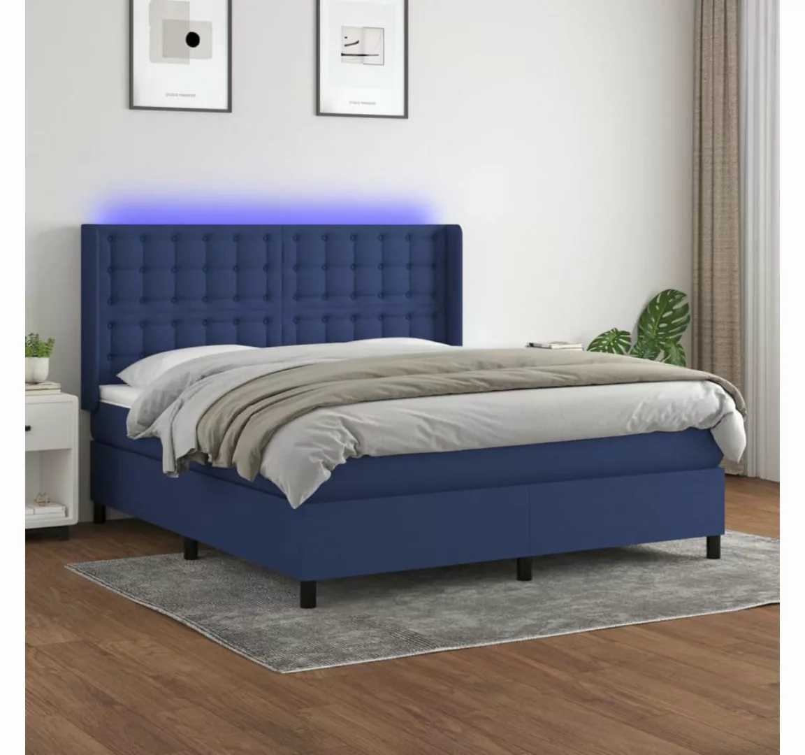 vidaXL Boxspringbett Boxspringbett mit Matratze LED Blau 160x200 cm Stoff B günstig online kaufen