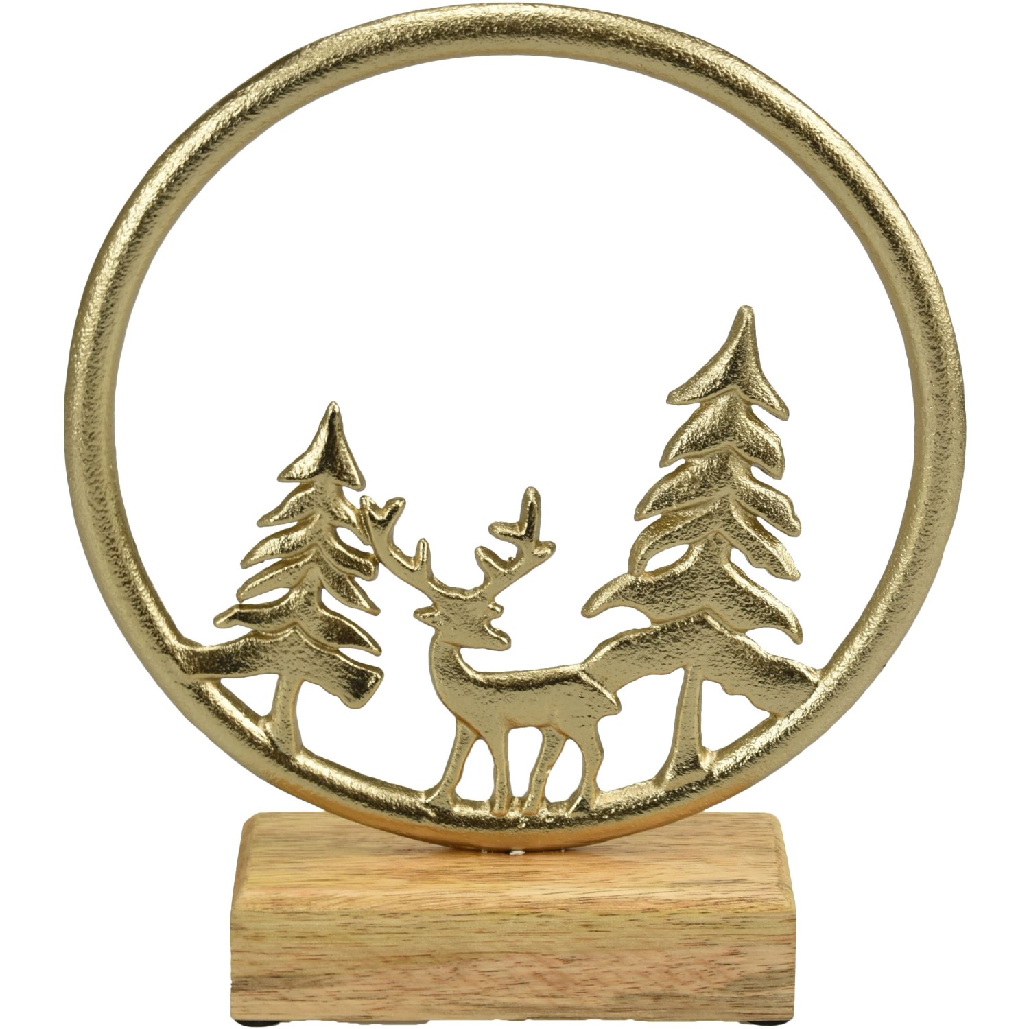 Deko-Ring mit Hirschwald aus Aluminium/Mangoholz 23 cm Gold-Natur günstig online kaufen