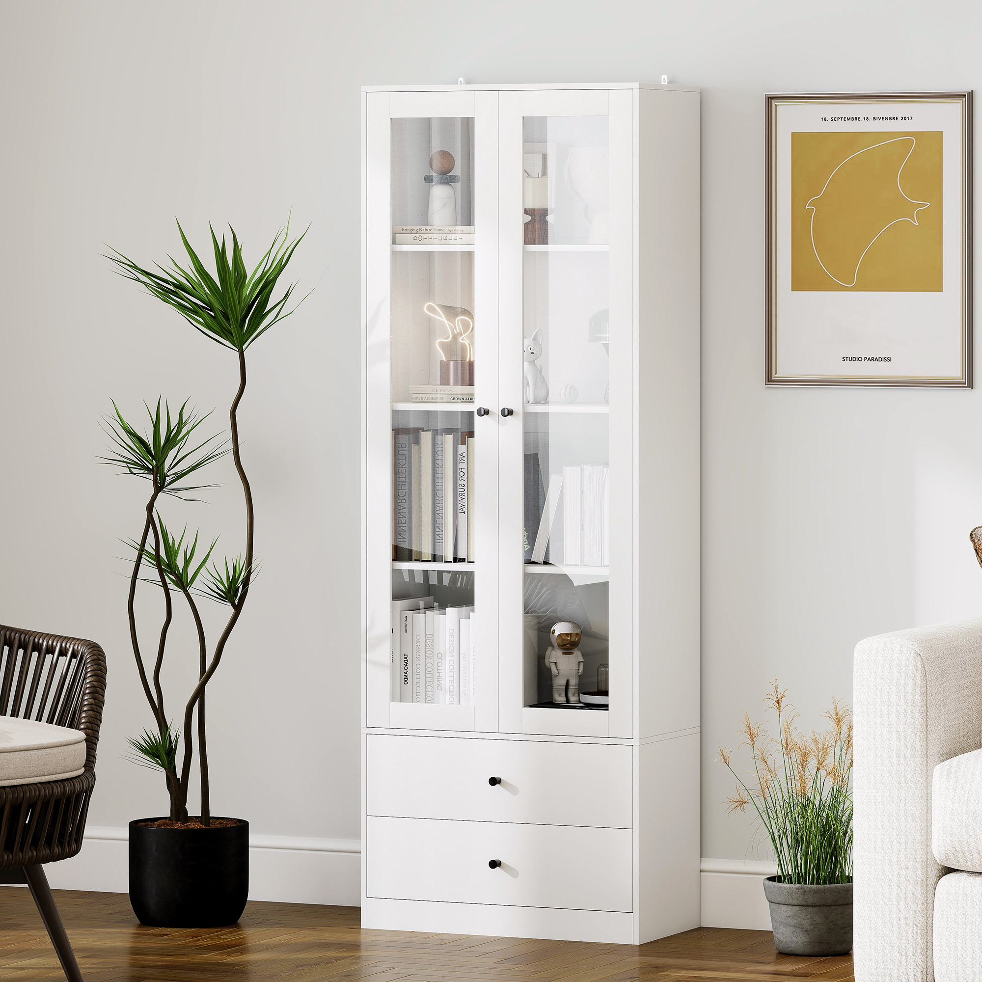 HOMCOM Kommode mit Schrank und 2 Schubladen, Möbel für Wohnzimmer und Salon günstig online kaufen