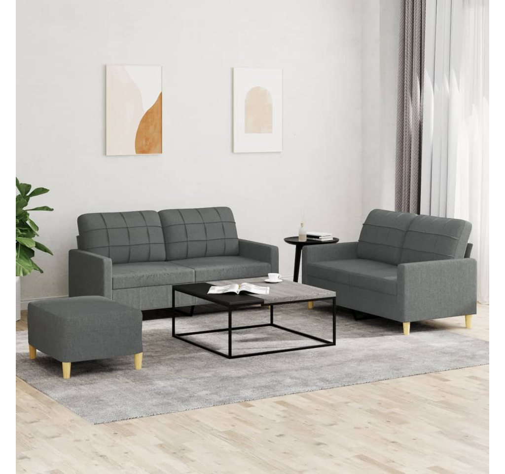 vidaXL Sofa Sofagarnitur mit Kissen Stoff, Standard + Fusshocker, Dunkelgra günstig online kaufen