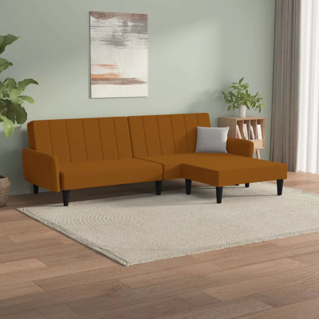 Vidaxl Schlafsofa 2-sitzer Mit Hocker Braun Samt günstig online kaufen