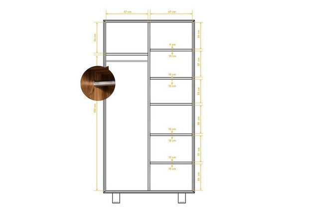 Natur24 Kleiderschrank Kleiderschrank Leeds Kernbuche 100x50x210 gestell mi günstig online kaufen