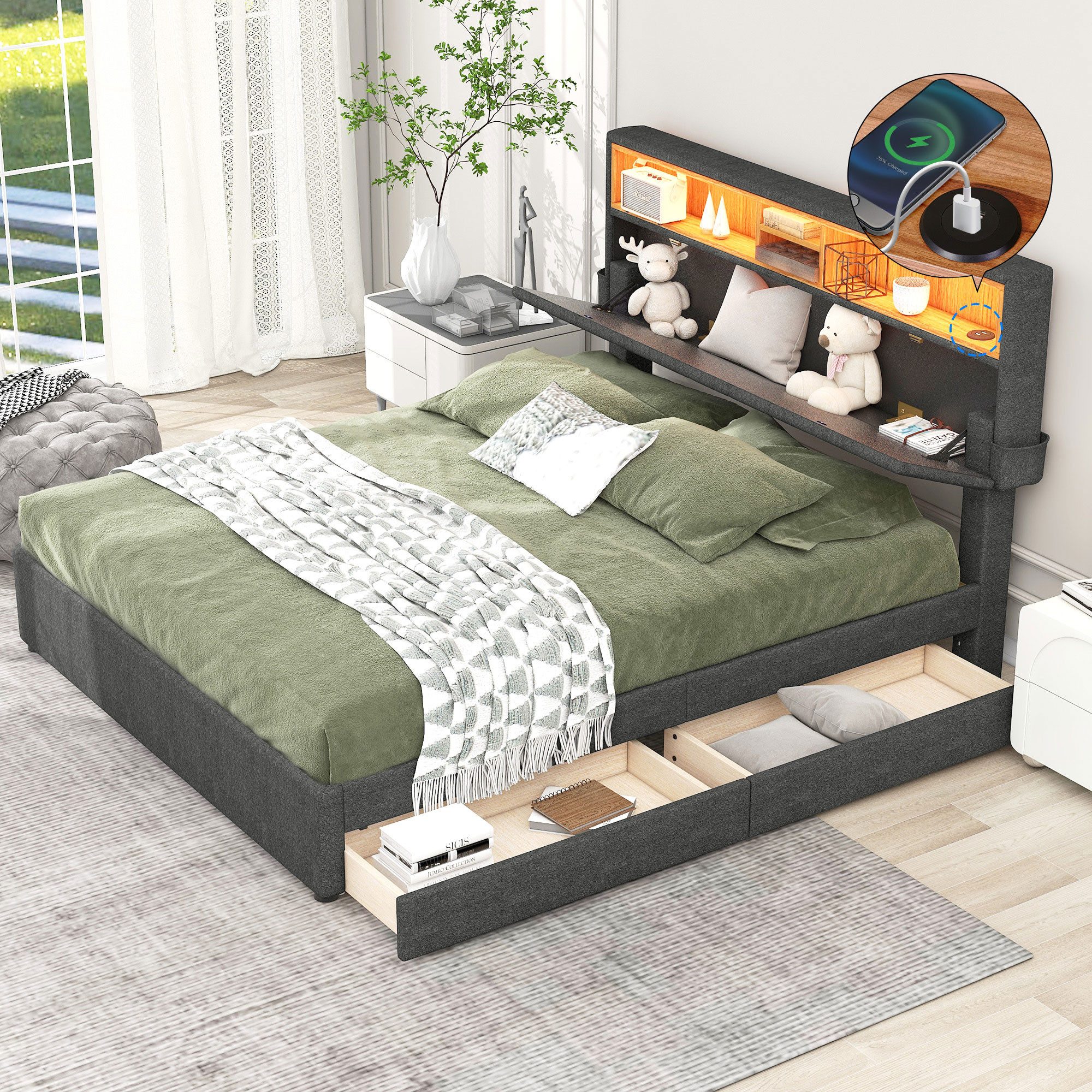 TavilaEcon Polsterbett Jugendbett Doppelbett mit aufladen günstig online kaufen