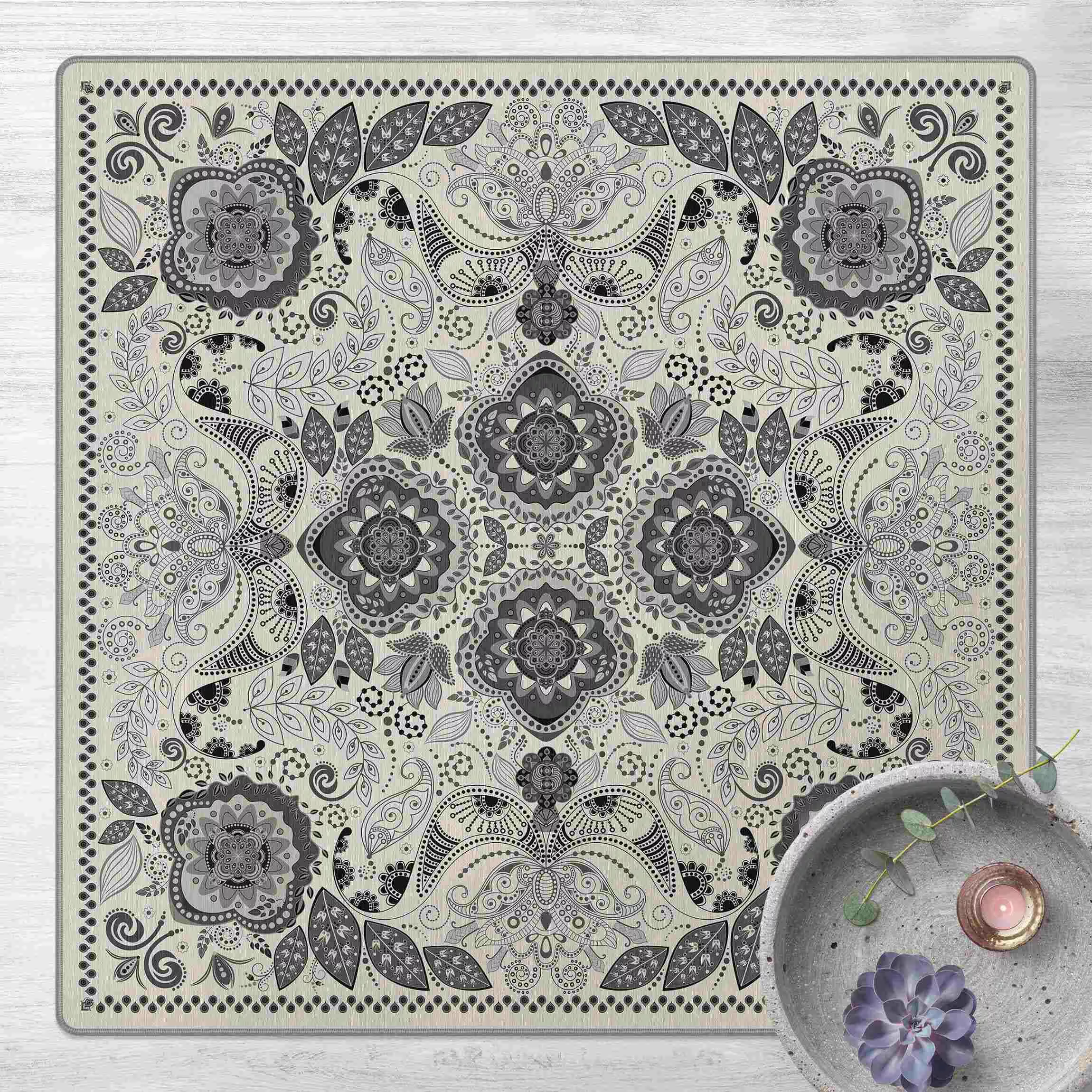 Teppich Detailliertes Boho Muster in Grau günstig online kaufen