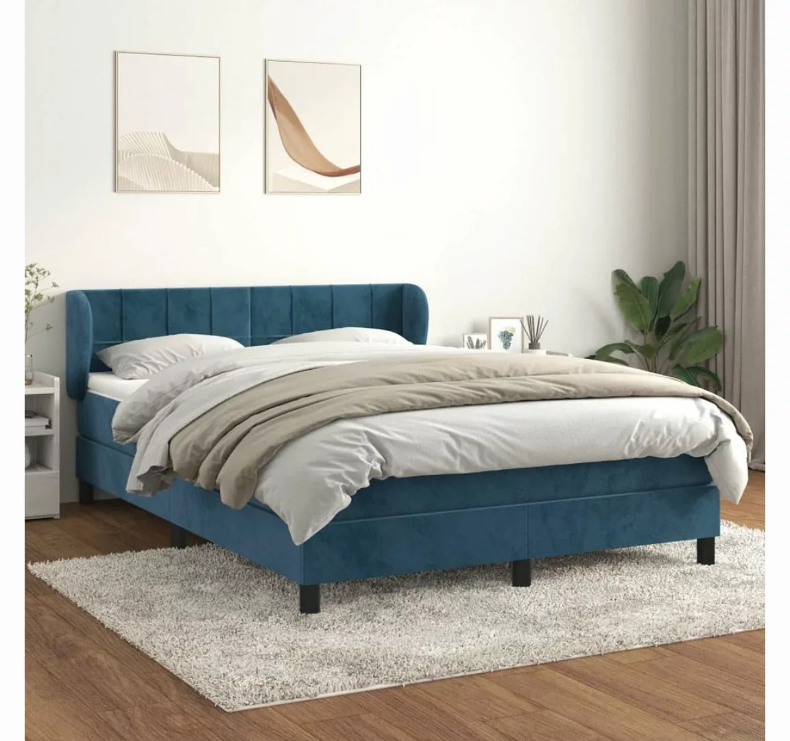 vidaXL Boxspringbett, Boxspringbett mit Matratze Dunkelblau 140x190 cm Samt günstig online kaufen