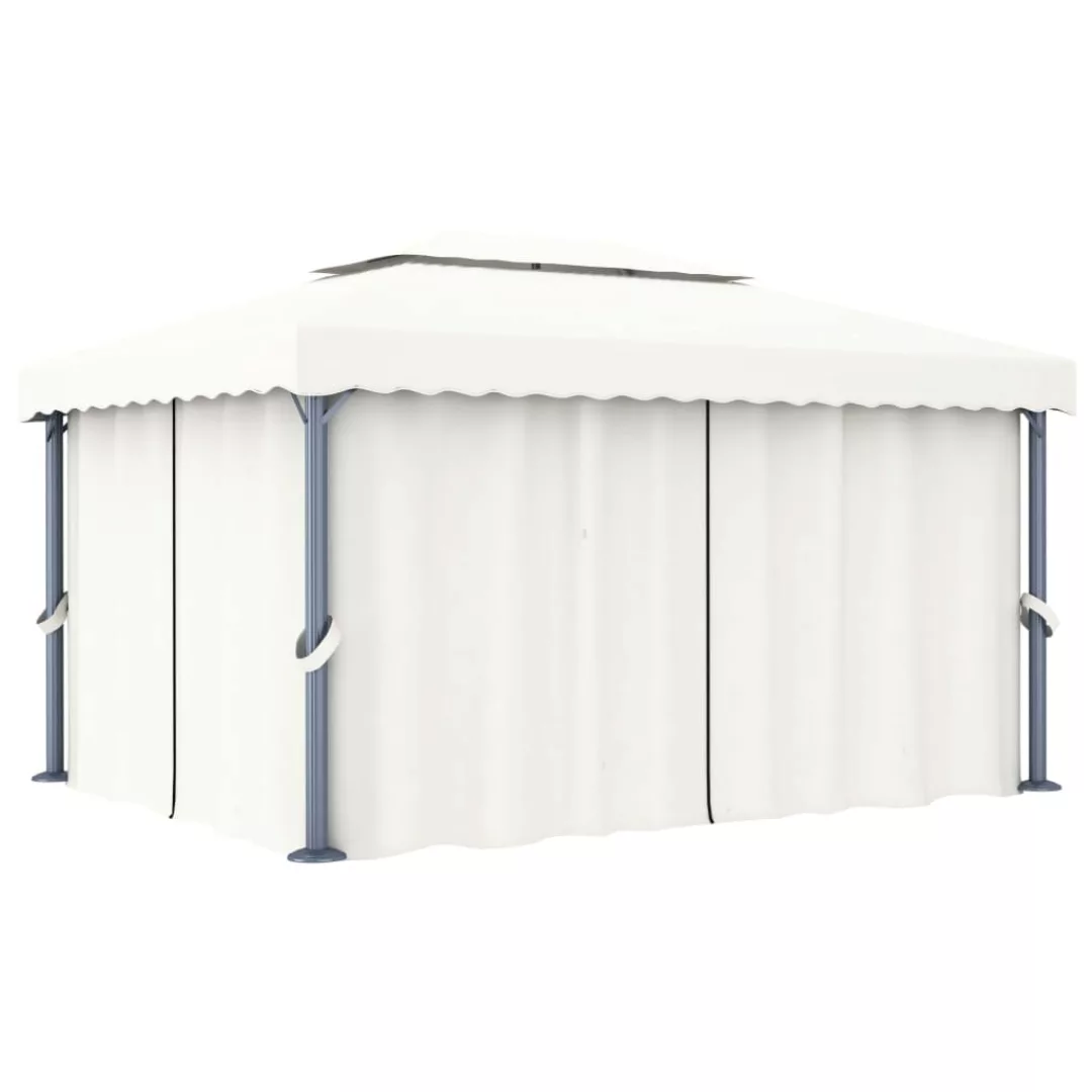 Pavillon Mit Vorhängen Und Lichterketten 4x3 M Cremeweiß günstig online kaufen