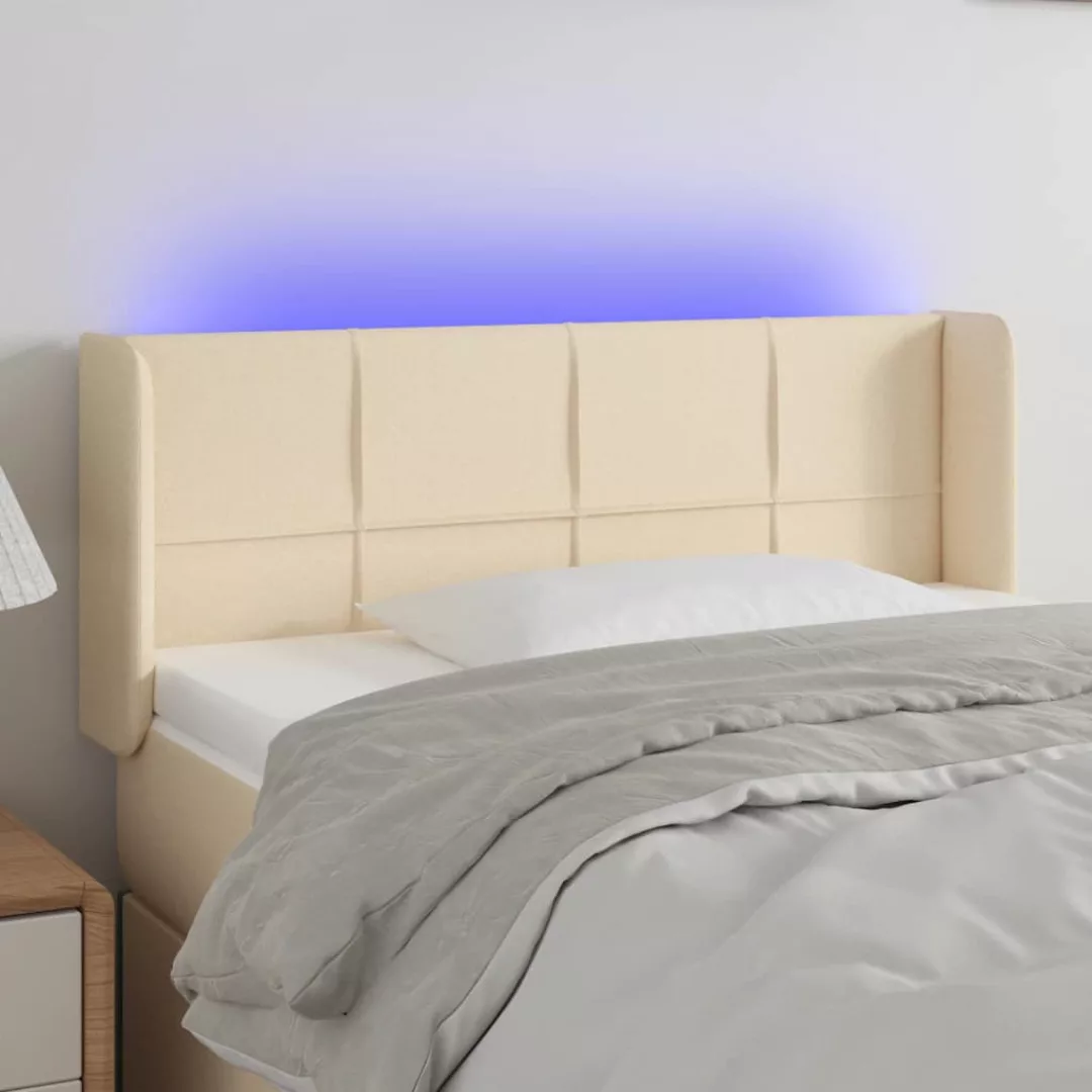 vidaXL Bett, LED Kopfteil Creme 93x16x78/88 cm Stoff günstig online kaufen