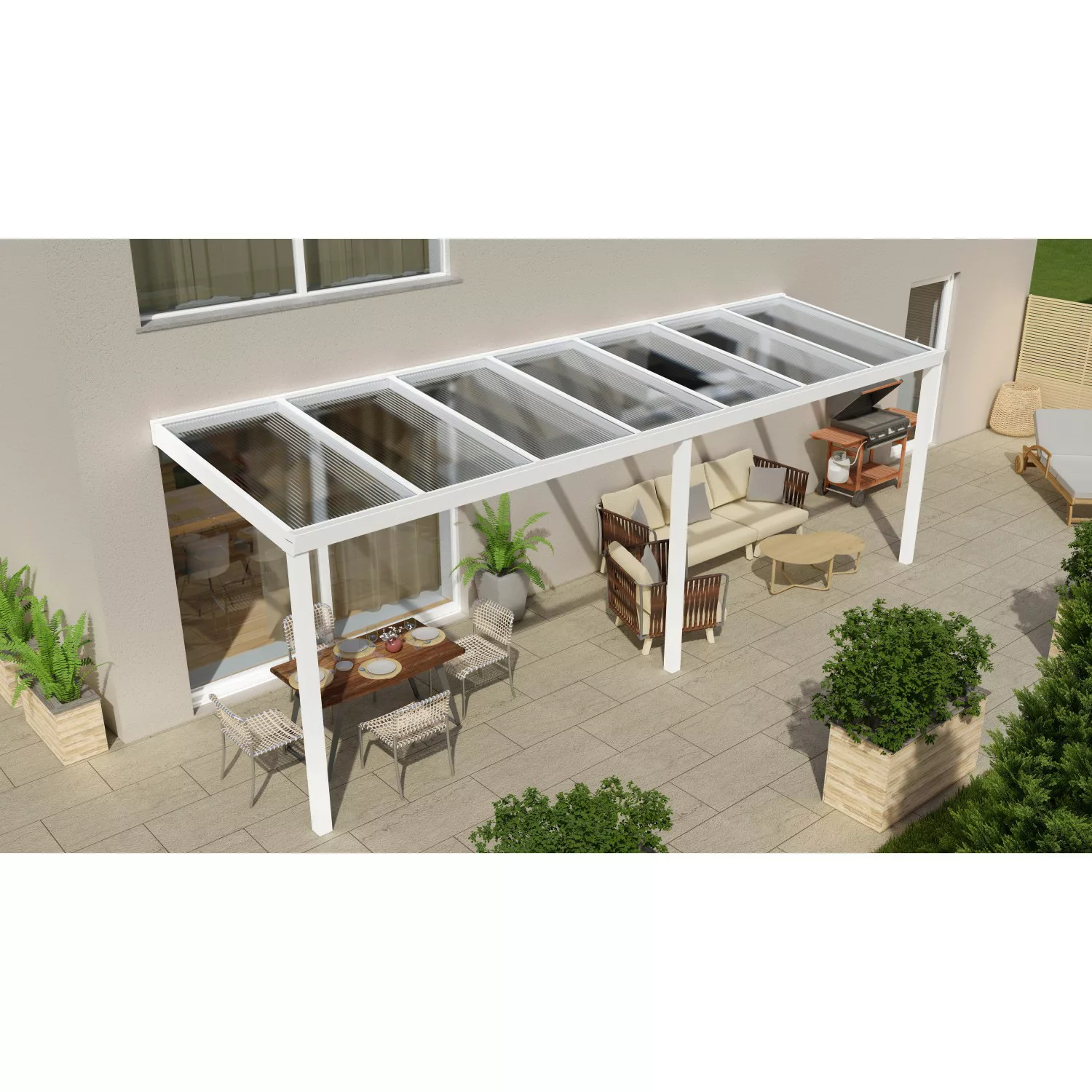 Terrassenüberdachung Professional 700 cm x 250 cm Weiß PC Klar günstig online kaufen