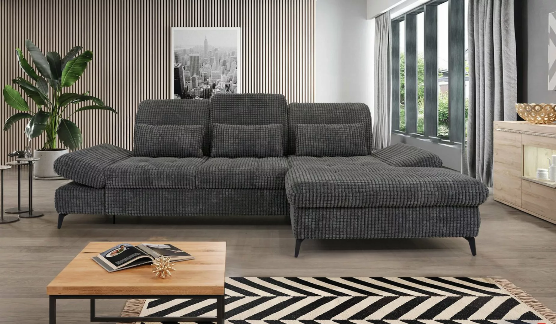 Hygger Möbelhaus Ecksofa Nola L-Form 300 x 170 cm, Sitztiefenverstellung, K günstig online kaufen