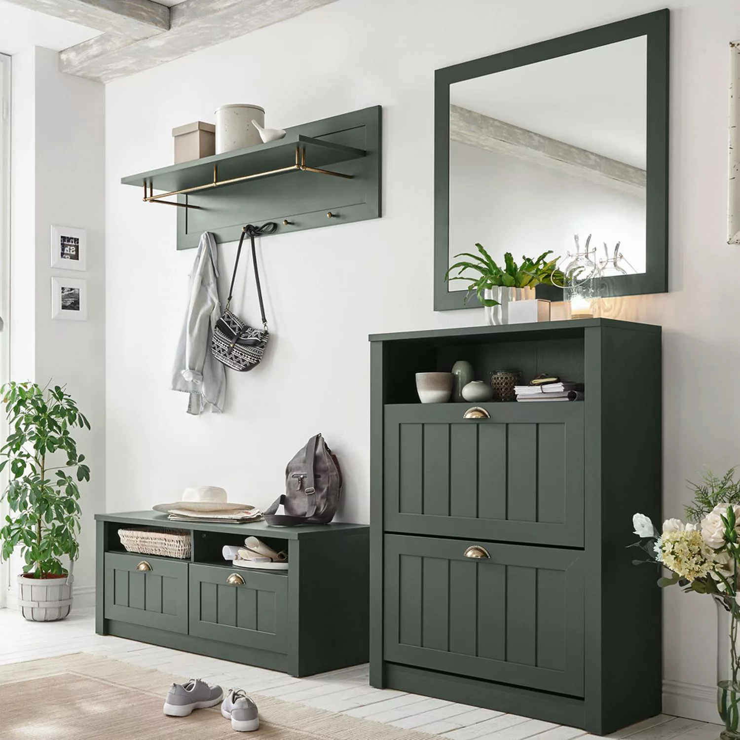 Garderobenmöbel Set in engleich-grün ATHEN-61 edler Landhausstil, B/H/T: 20 günstig online kaufen