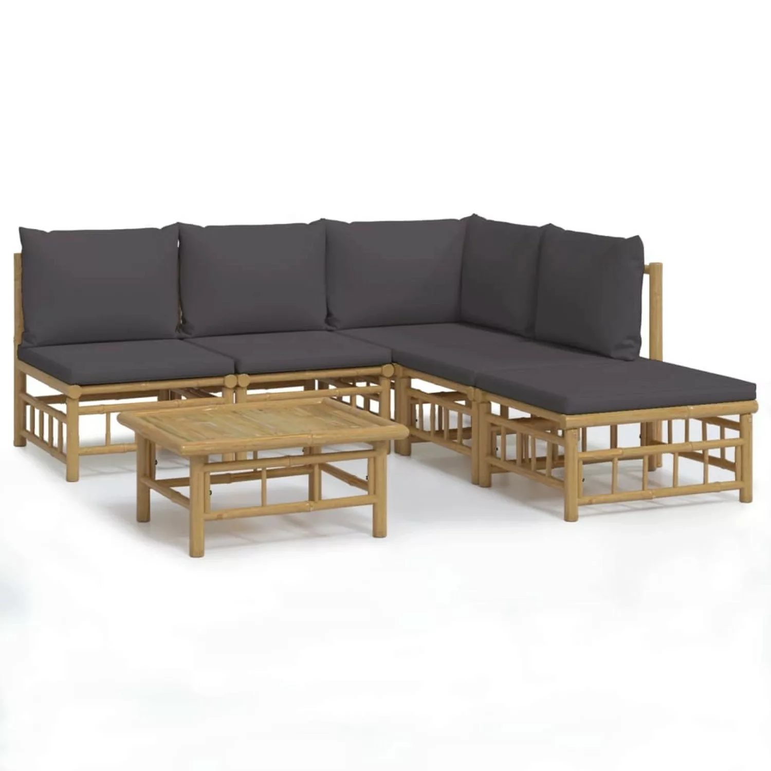 Vidaxl 6-tlg. Garten-lounge-set Mit Dunkelgrauen Kissen Bambus günstig online kaufen