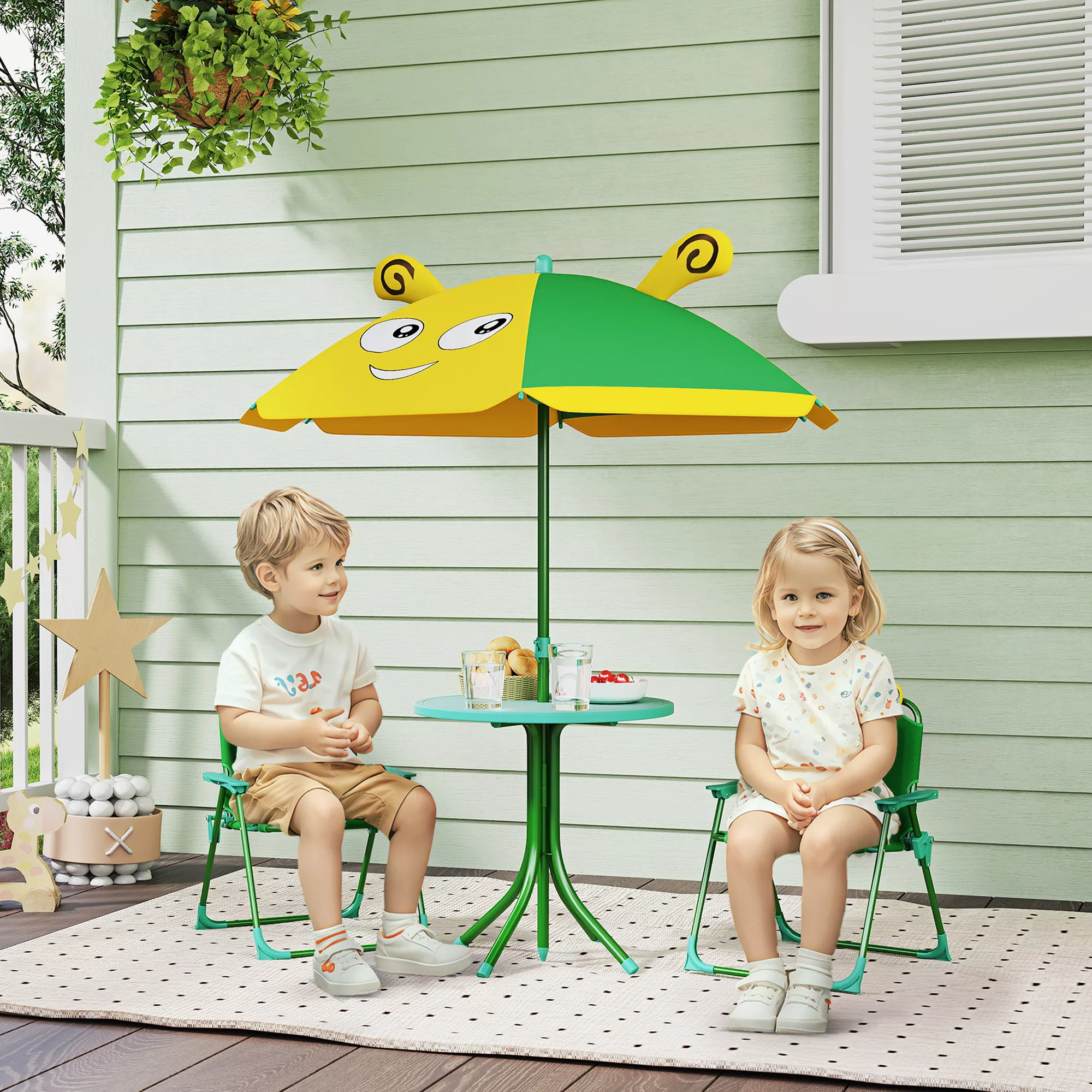 AIYAPLAY 4er Set Kindersitzgruppe Garten Kindersitzgarnitur mit 2 Klappstüh günstig online kaufen