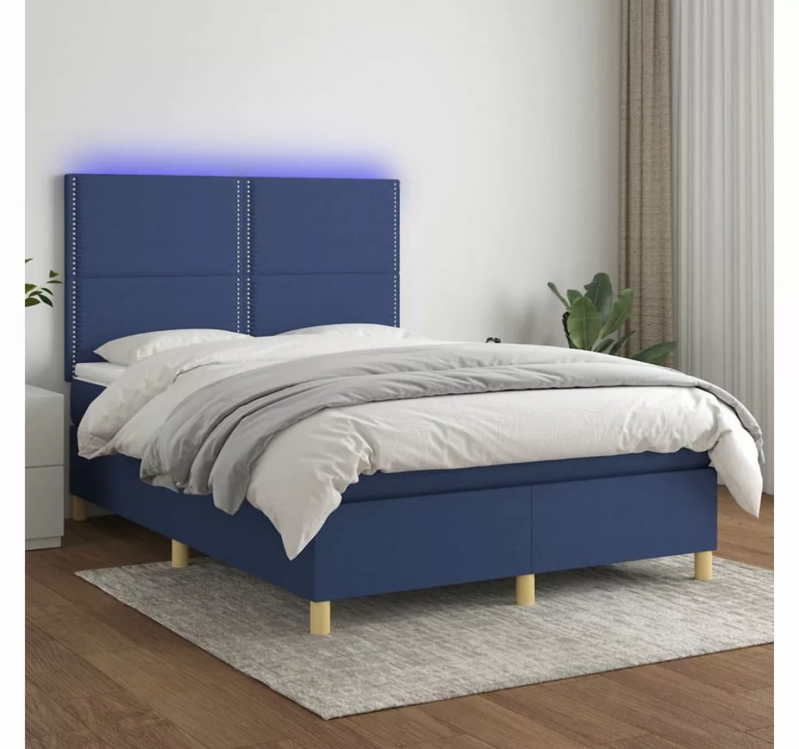 vidaXL Boxspringbett (140 x 190 cm, mit Nieten, Blau), mit LED günstig online kaufen