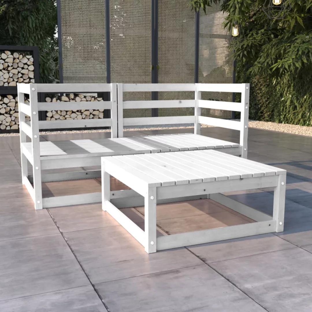 3-tlg. Garten-lounge-set Weiß Kiefer Massivholz günstig online kaufen