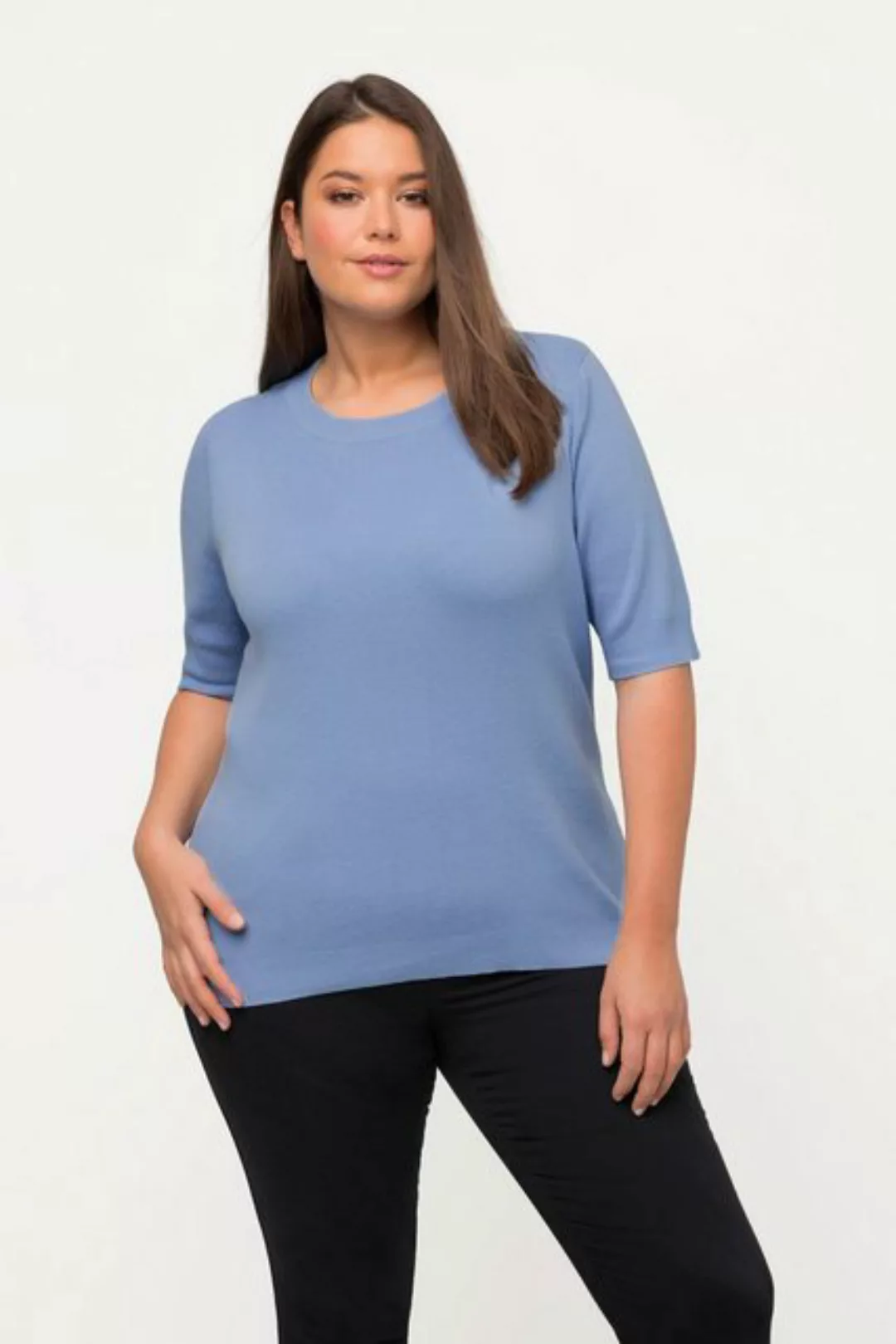 Ulla Popken Strickpullover Pullover Feinripp Rundhals Halbarm Biobaumwolle günstig online kaufen