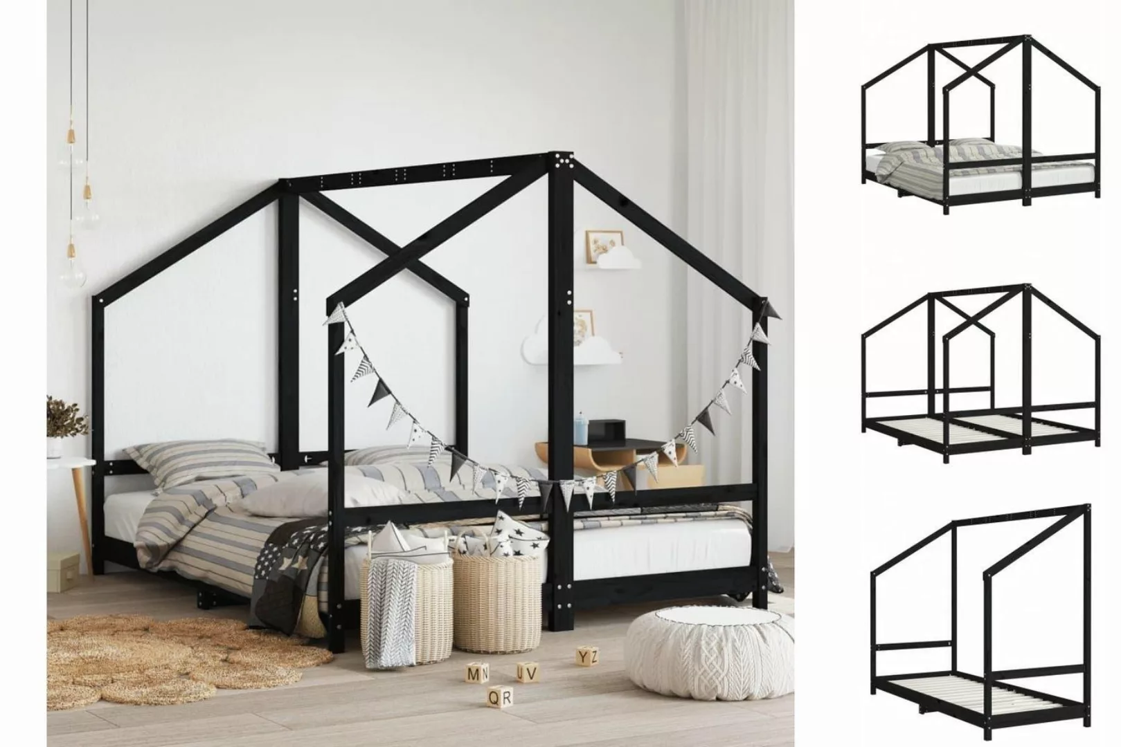 vidaXL Kinderbett Kinderbett Schwarz 2x80x200 cm Massivholz Kiefer günstig online kaufen
