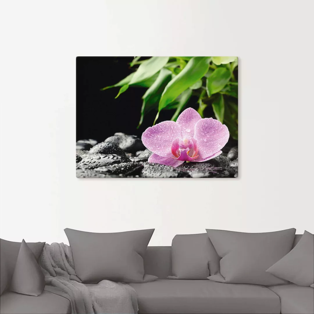 Artland Wandbild »Rosa Orchidee auf schwarzen Zen Steinen«, Blumen, (1 St.) günstig online kaufen