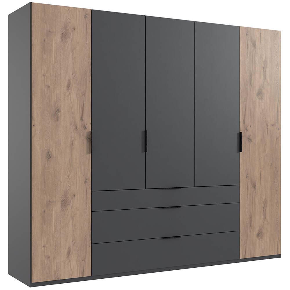 Kleiderschrank 250 cm breit modern in Eiche mit grau BIELLA-43 günstig online kaufen