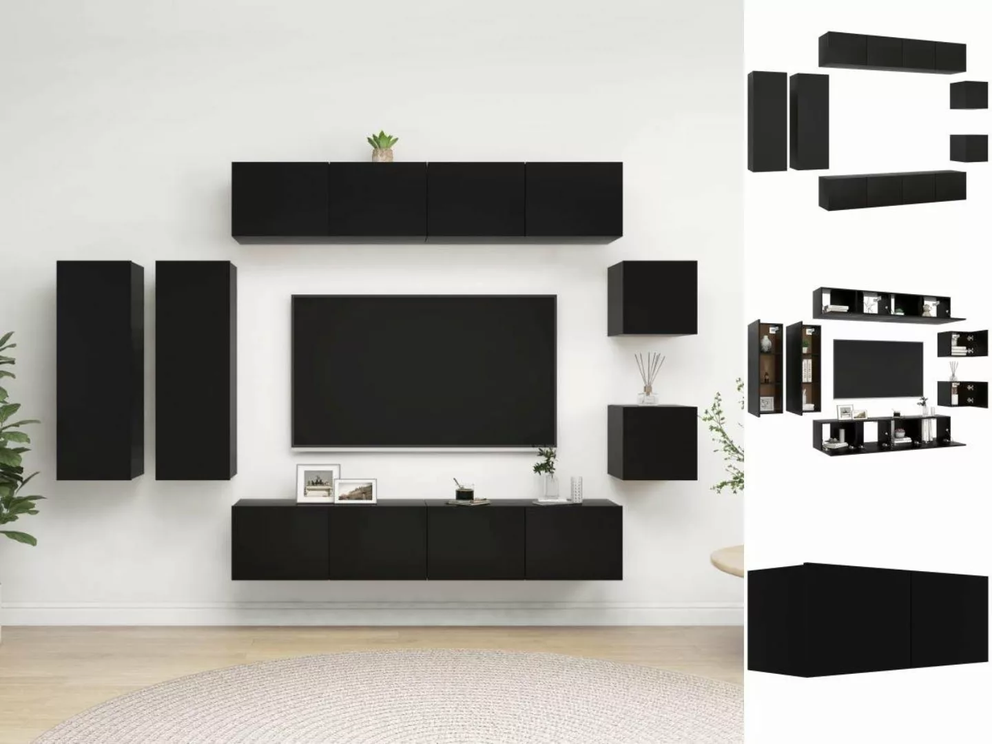 vidaXL TV-Schrank 8-tlg TV-Schrank-Set Schwarz Spanplatte günstig online kaufen