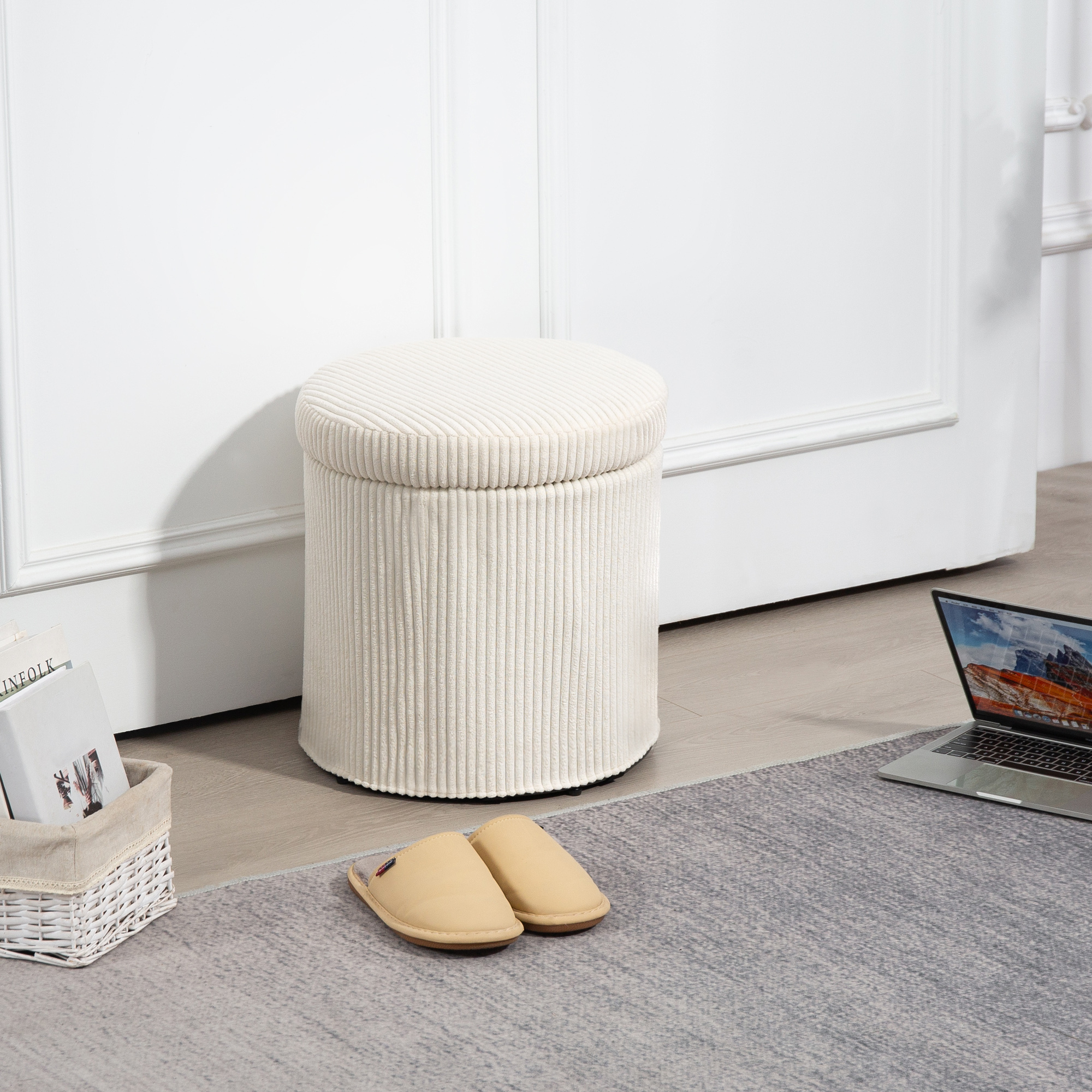 HOMCOM Pouf Aufbewahrung 32 L Wohnzimmerhocker Frisierhocker aus Cordflor m günstig online kaufen
