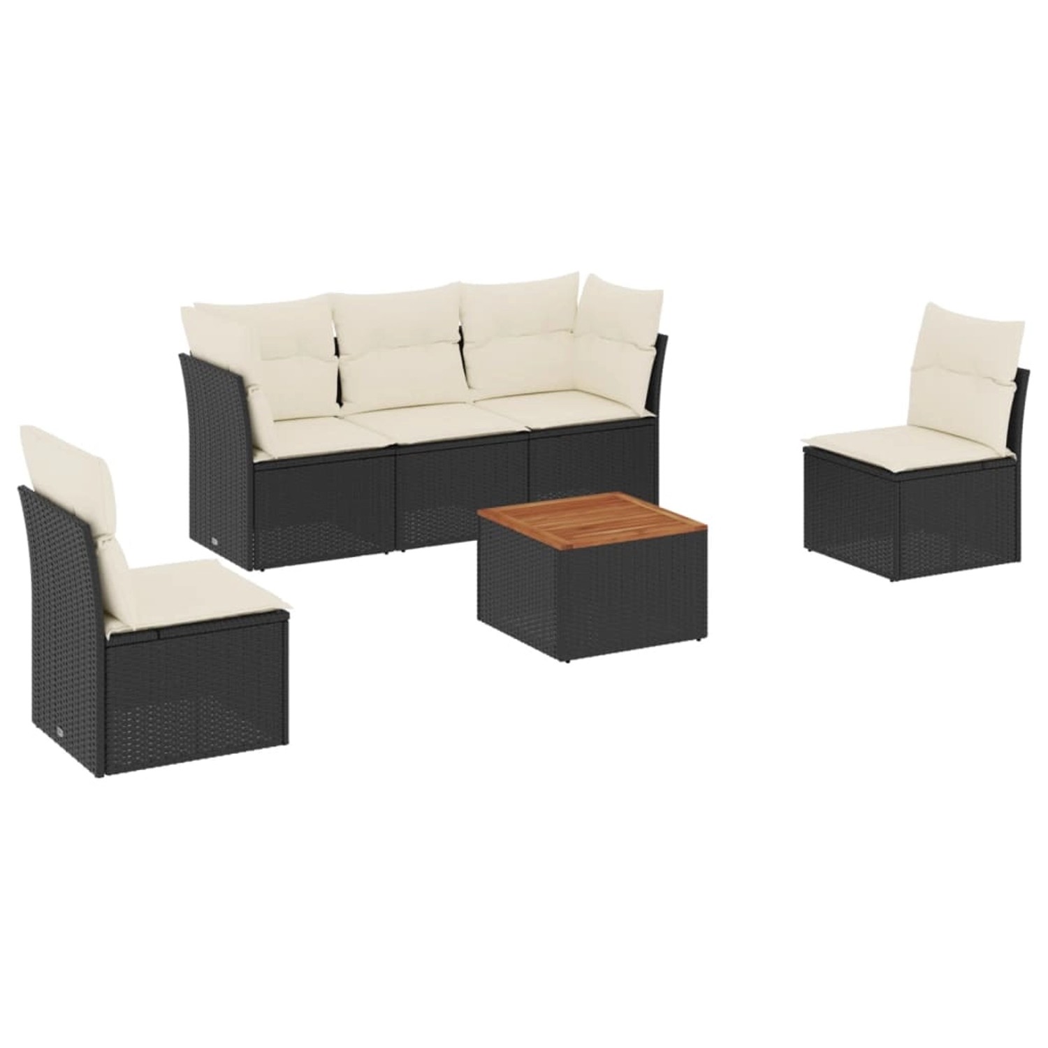 vidaXL 6-Tlg Garten-Sofagarnitur mit Kissen Schwarz Poly Rattan 3255874 günstig online kaufen