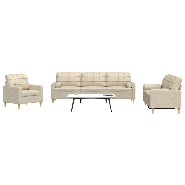 vidaXL Sofa, 3-tlg. Sofagarnitur mit Dekokissen Creme Stoff günstig online kaufen