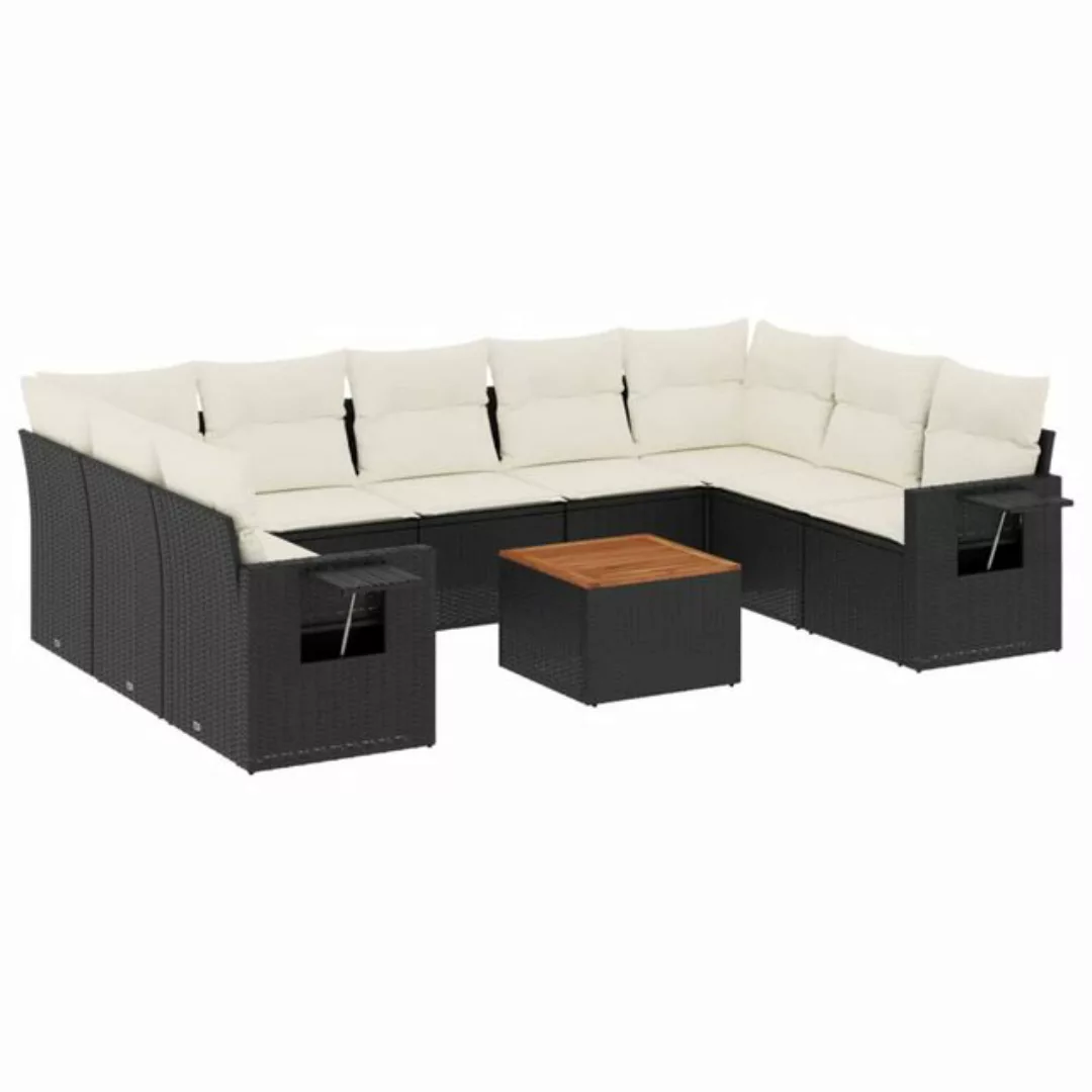 vidaXL Loungesofa 10-tlg. Garten-Sofagarnitur mit Kissen Schwarz Poly Ratta günstig online kaufen