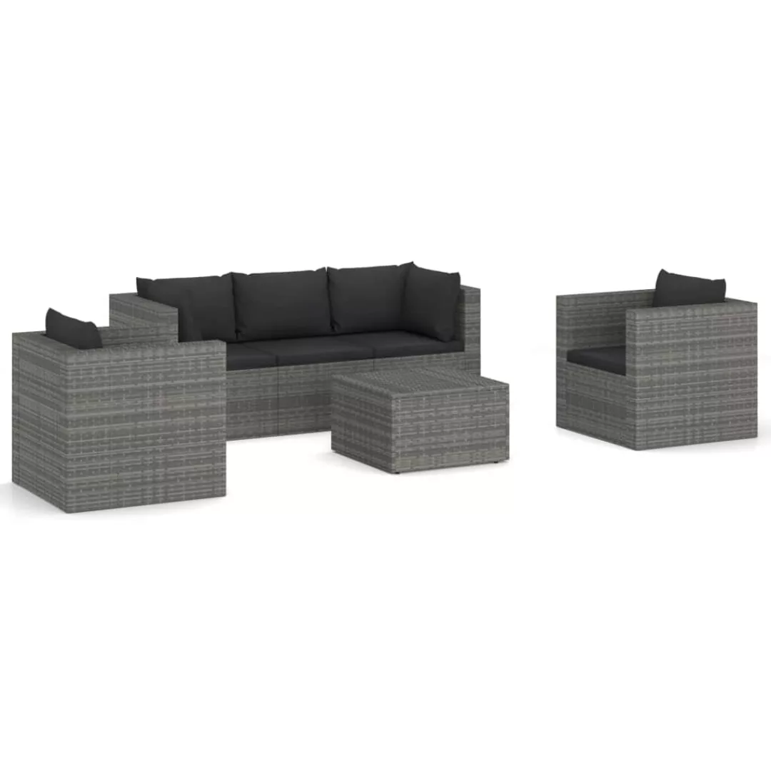 4-tlg. Garten-lounge-set Mit Kissen Poly Rattan Grau günstig online kaufen