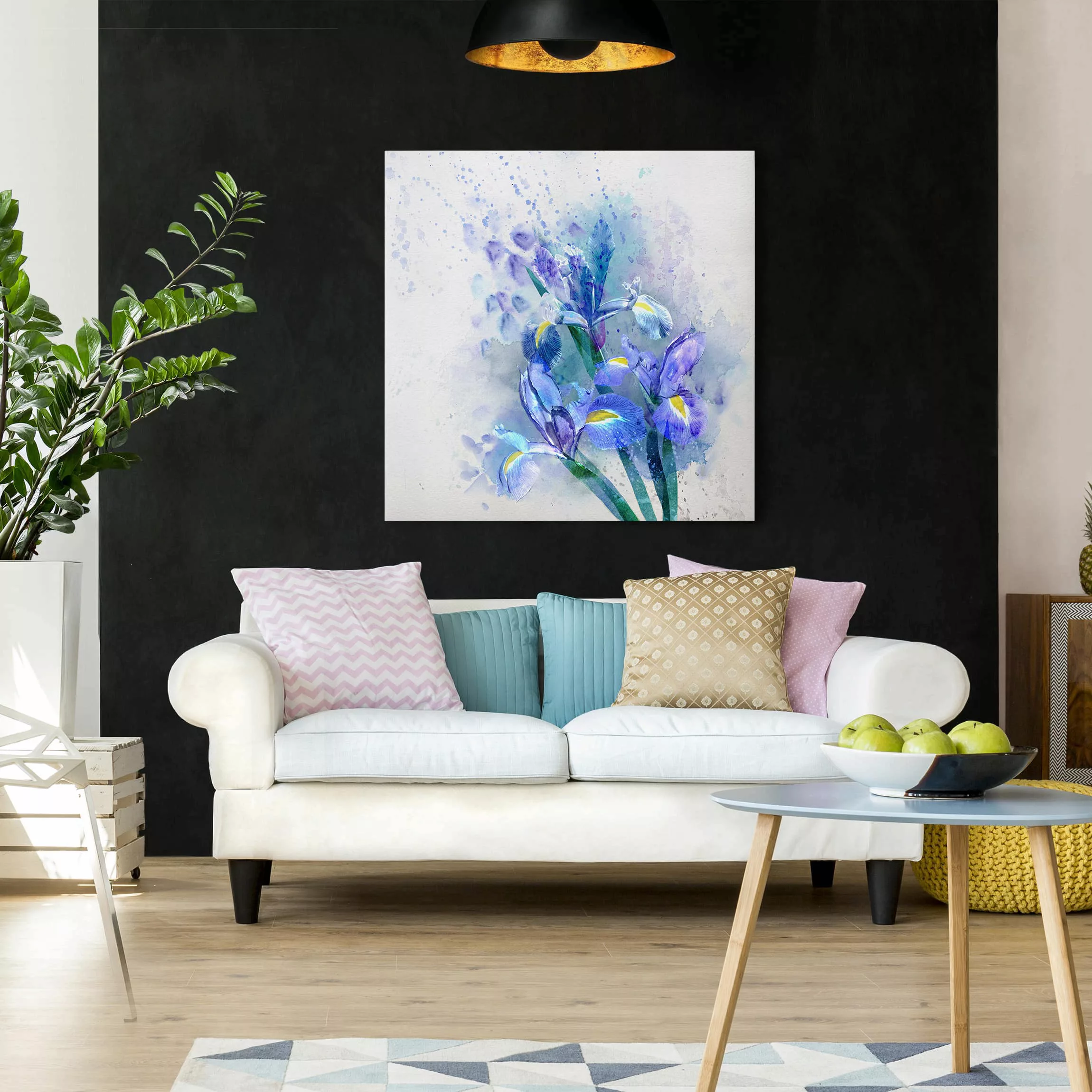 Leinwandbild Blumen - Quadrat Aquarell Blumen Iris günstig online kaufen