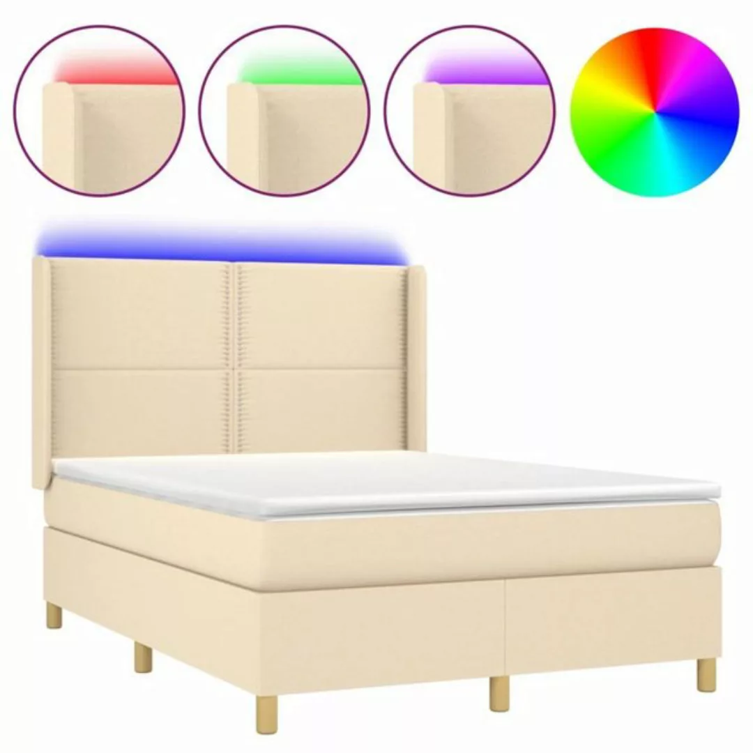 vidaXL Boxspringbett Boxspringbett mit Matratze LED Creme 140x190 cm Stoff günstig online kaufen