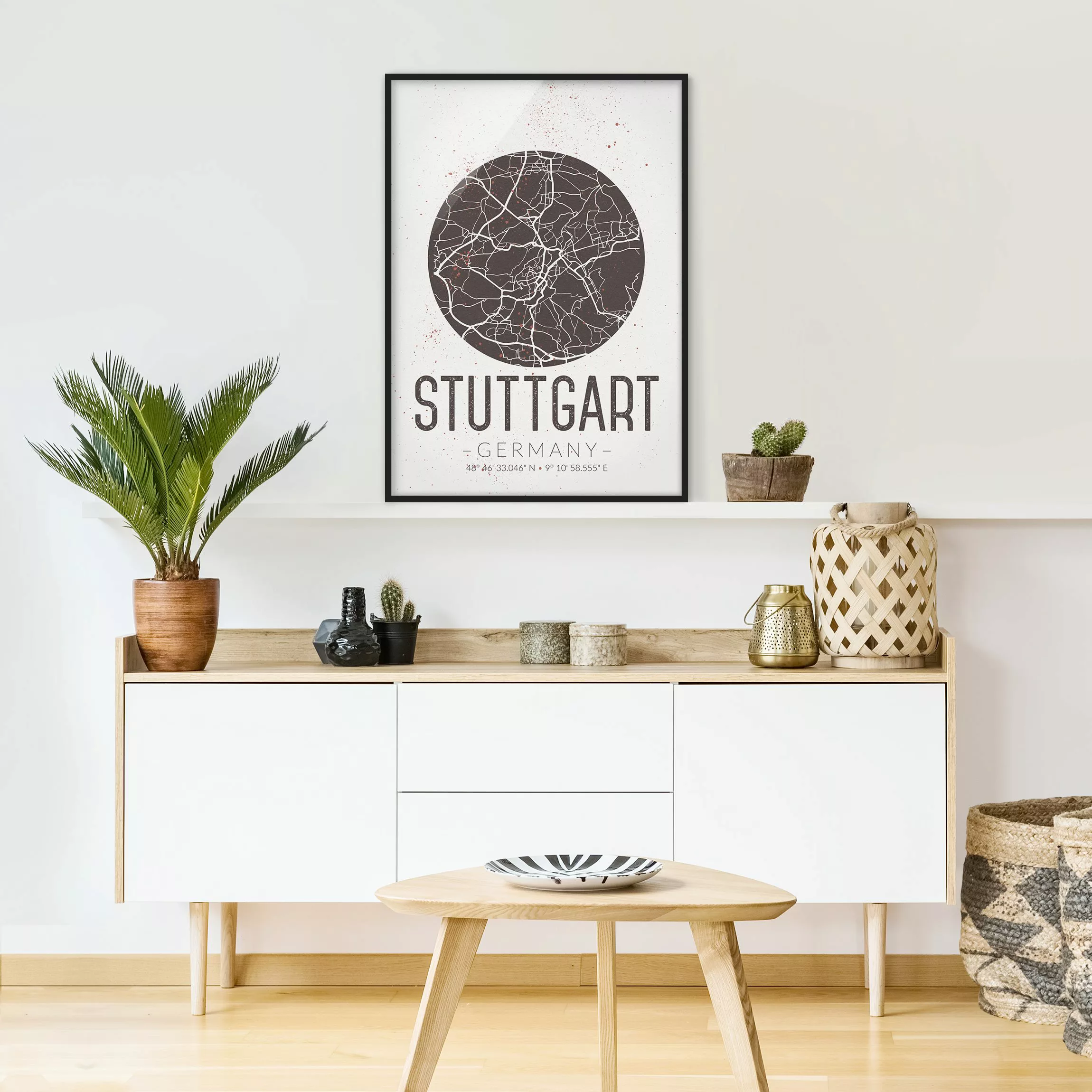 Bild mit Rahmen Stadtplan - Hochformat Stadtplan Stuttgart - Retro günstig online kaufen