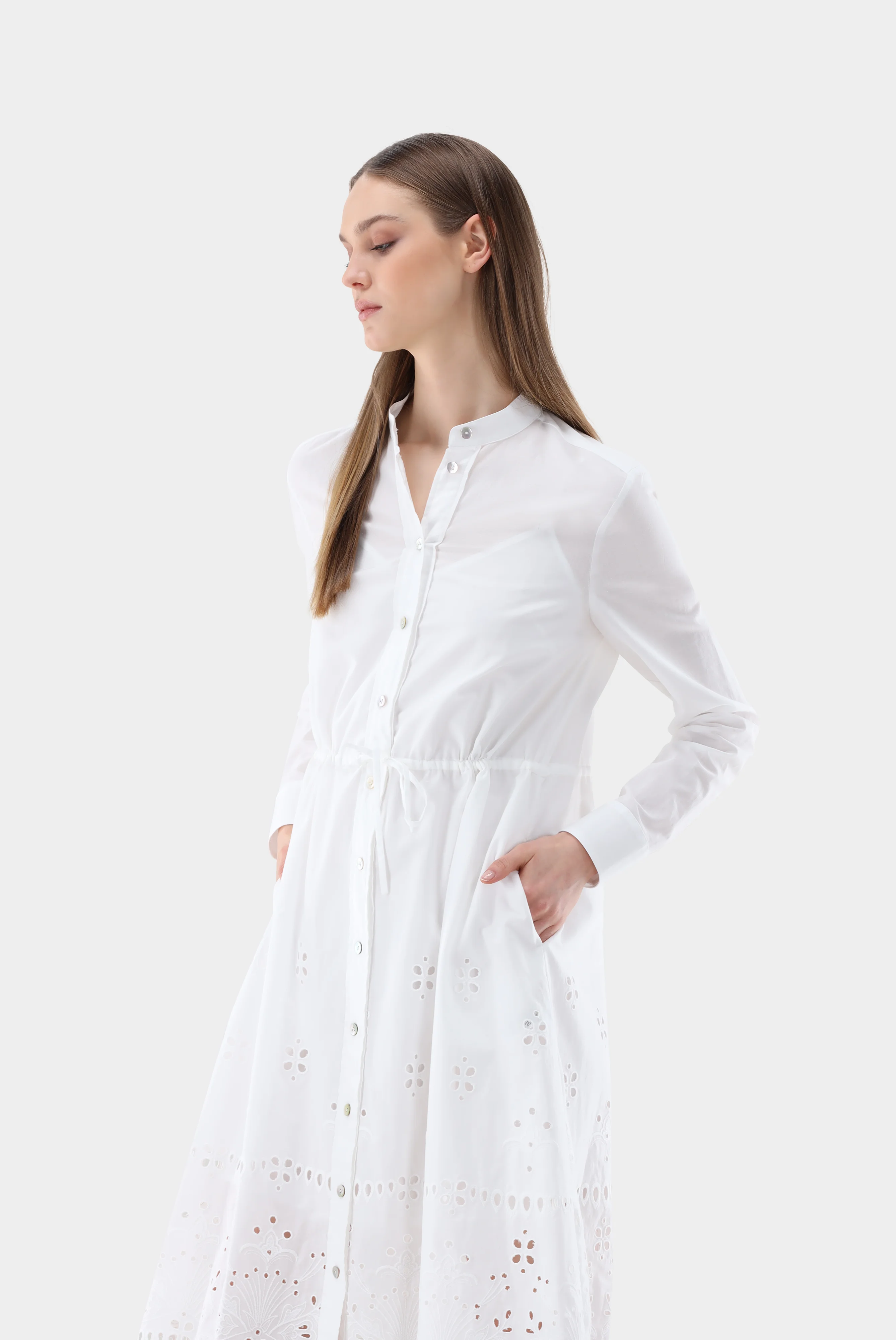 Midi-Kleid mit Lochstickerei günstig online kaufen