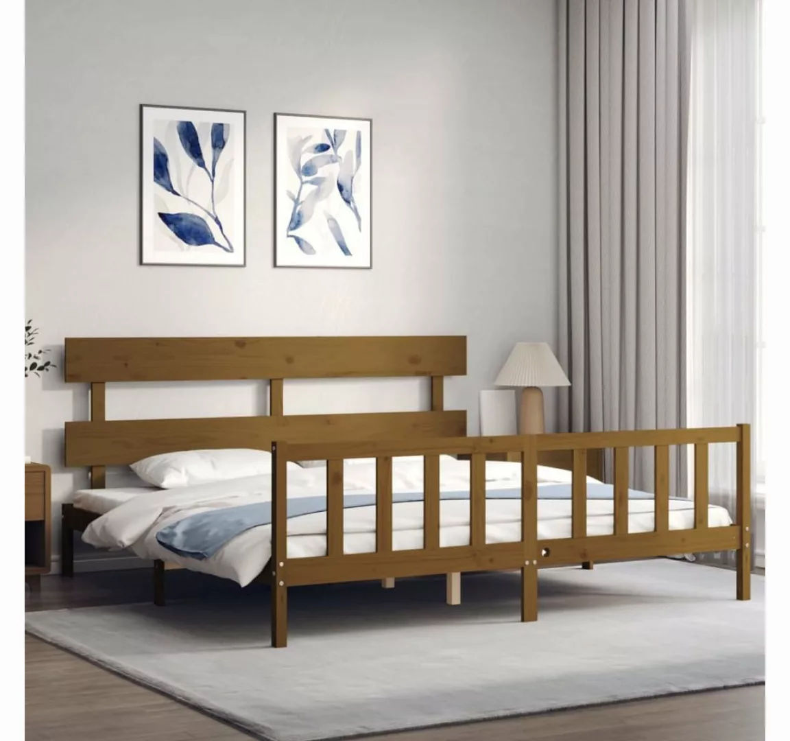 vidaXL Bett Massivholzbett mit Kopfteil Honigbraun 200x200 cm günstig online kaufen