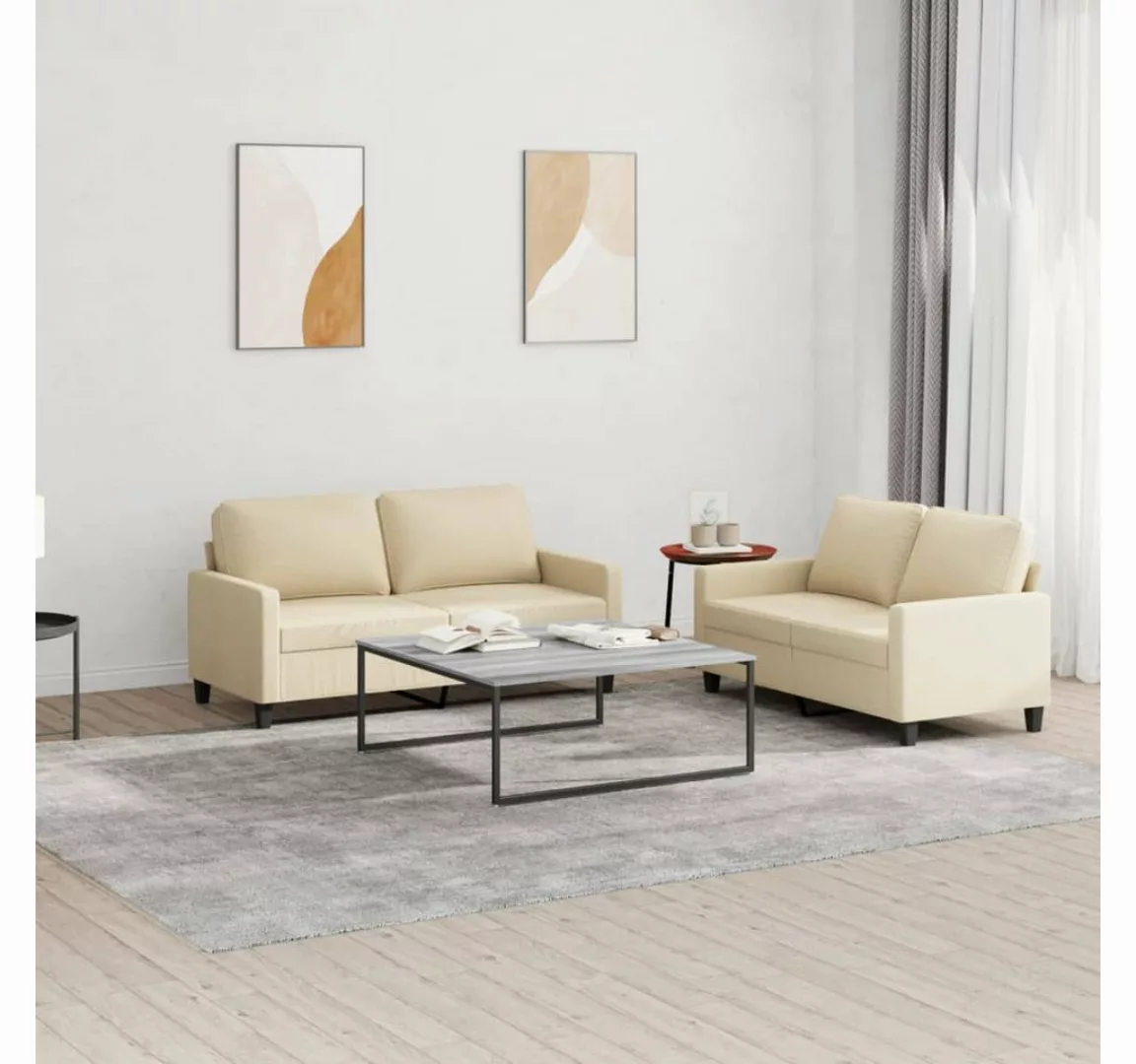 vidaXL Sofa Sofagarnitur mit Kissen Stoff, Standard, Creme günstig online kaufen