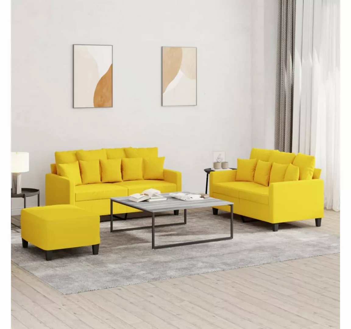 vidaXL Sofa Sofagarnitur Set mit Kissen Stoff, 3-tlg., Gelb günstig online kaufen