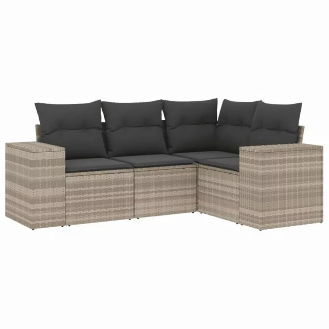 vidaXL Sofaelement 4-tlg. Garten-Sofagarnitur mit Kissen Hellgrau Poly Ratt günstig online kaufen