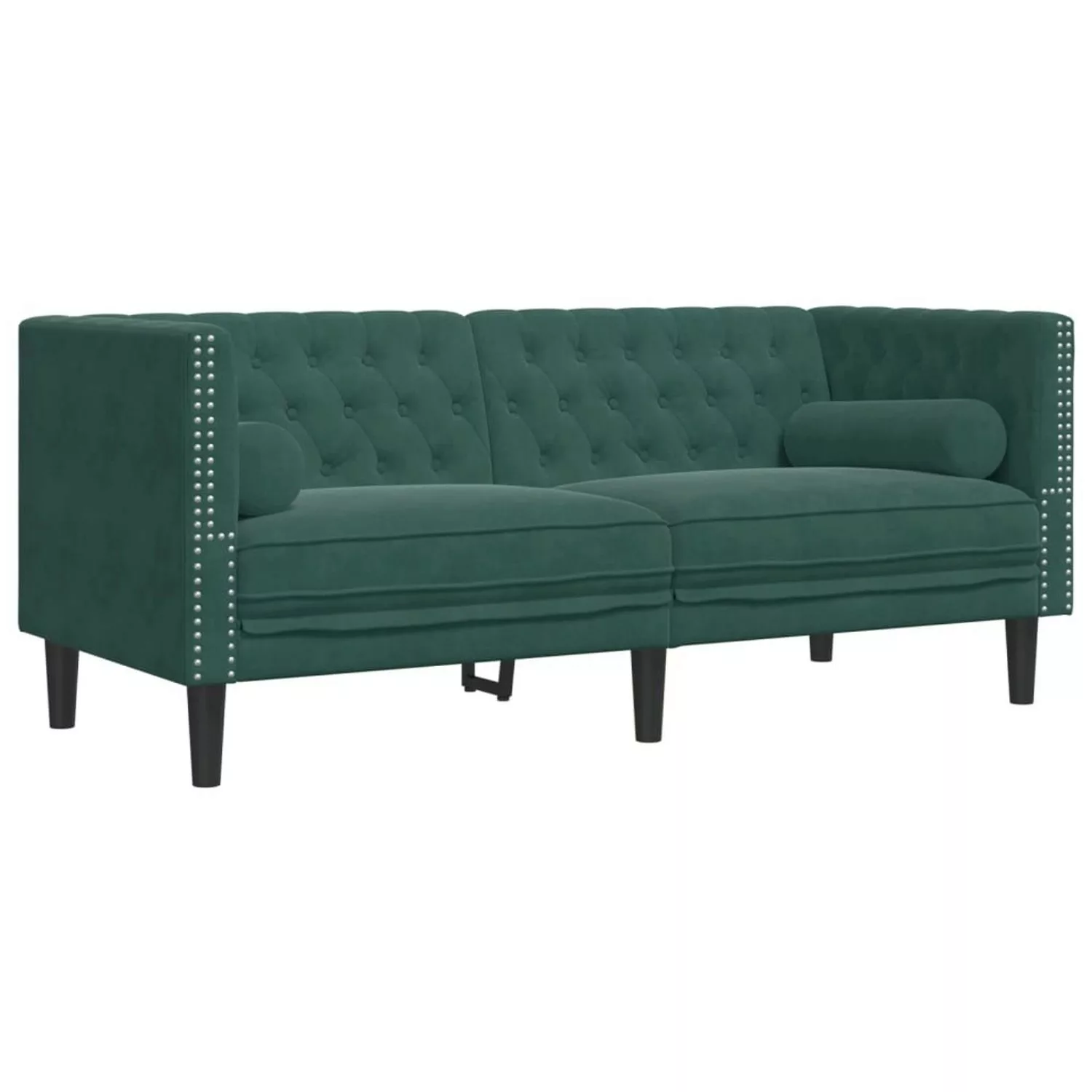 vidaXL Chesterfield-Sofa mit Nackenrollen 2-Sitzer Dunkelgrün Samt 2157819 günstig online kaufen