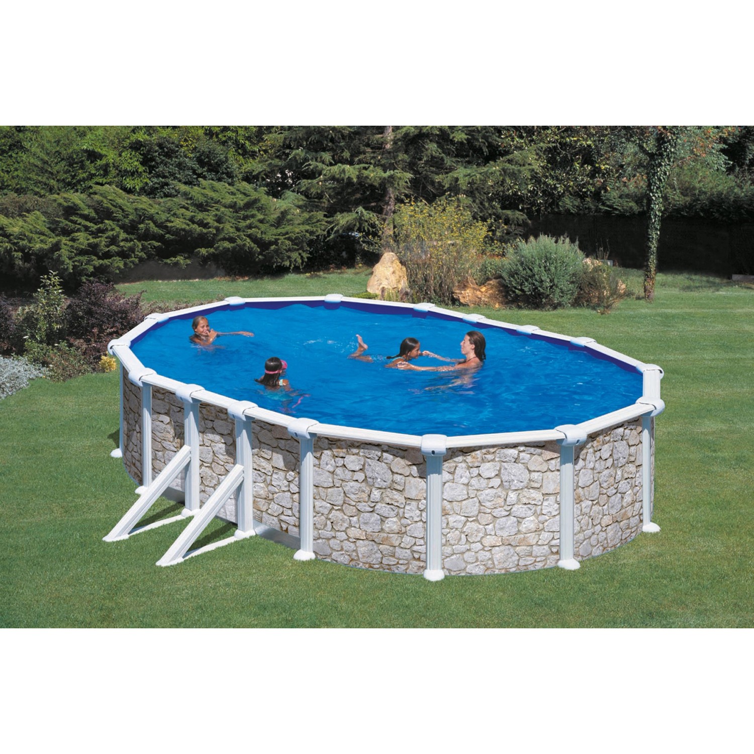Summer Fun Stahlwand-Pool Set Stein-Dekor VALENCIA oval 500 x 300 x 120cm günstig online kaufen