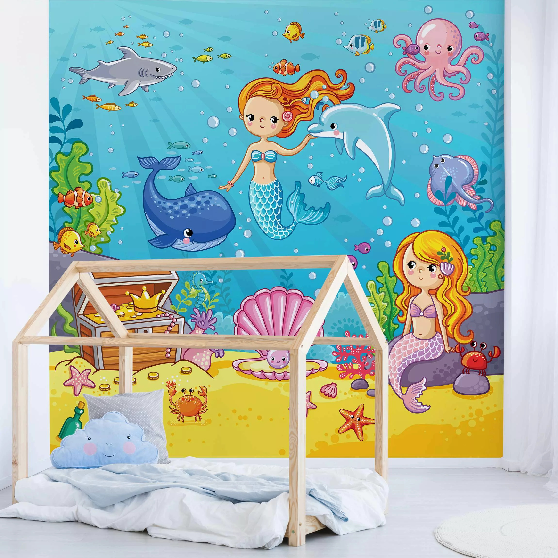 Bilderwelten Kindertapete Meerjungfrau - Unterwasserwelt bunt Gr. 192 x 192 günstig online kaufen