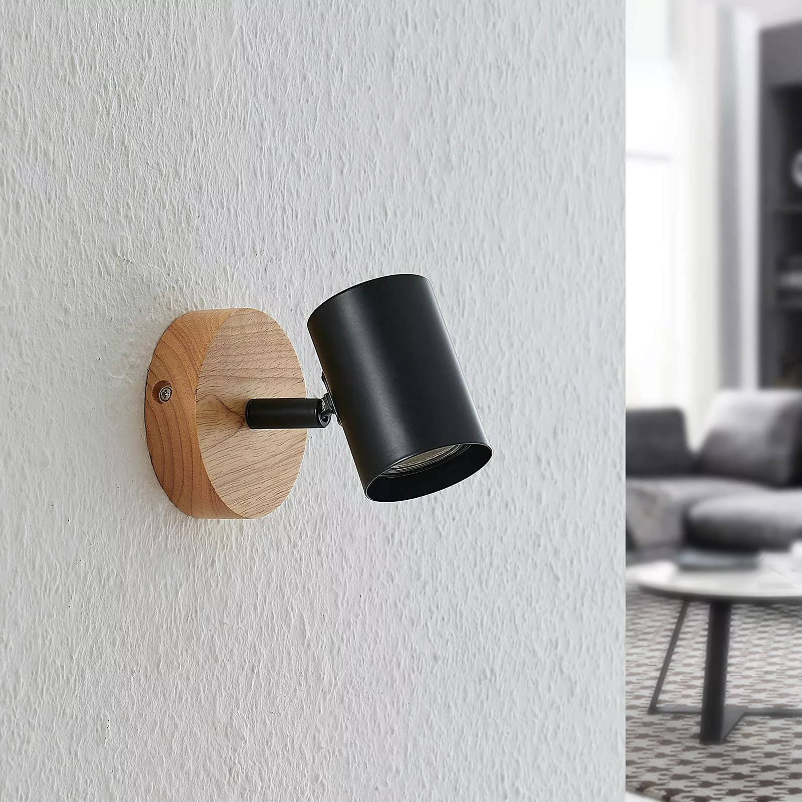 Lindby Wandspot Xiomara, 1-flammig, 9 cm hoch, Holz günstig online kaufen