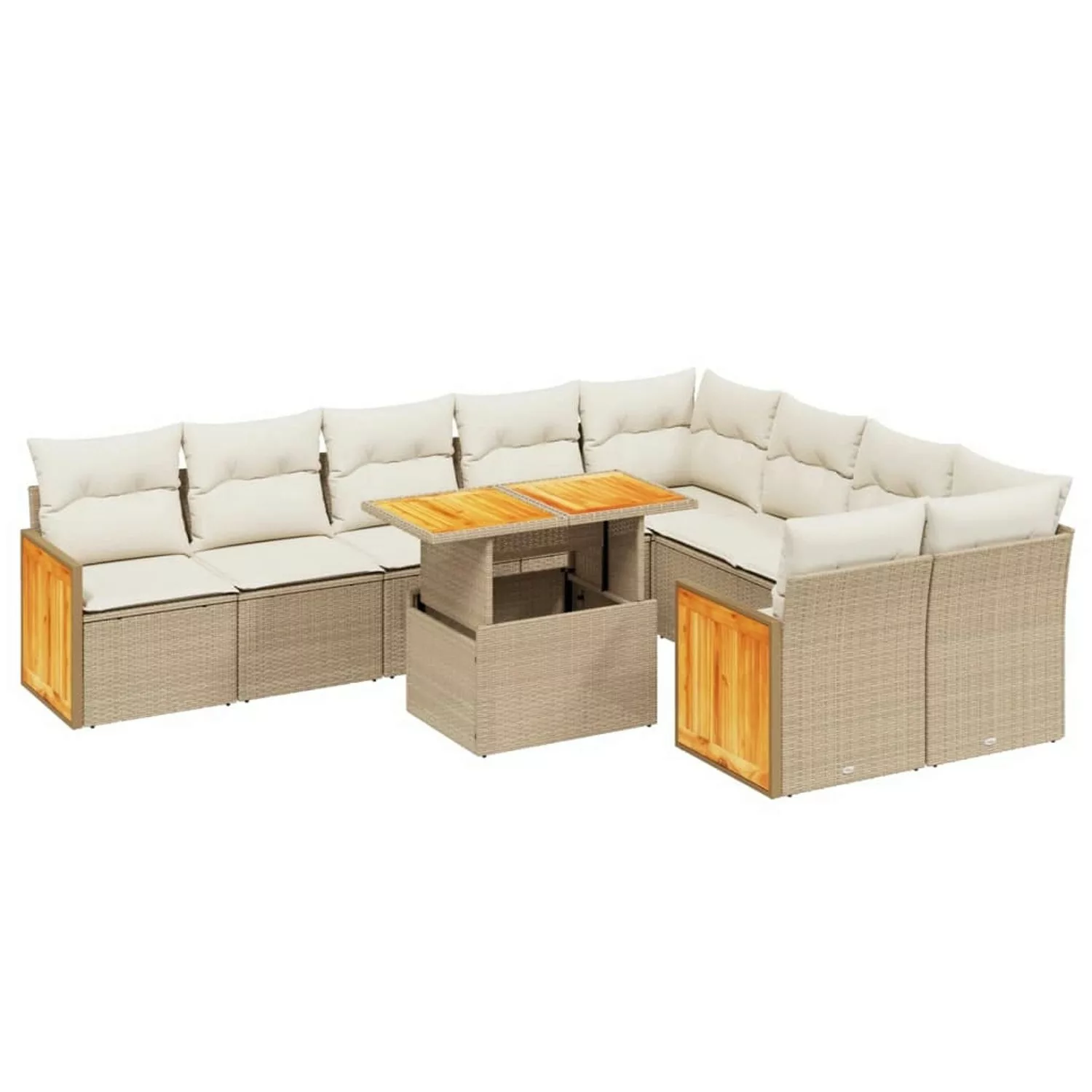 vidaXL 10-tlg Garten-Sofagarnitur mit Kissen Beige Poly Rattan Modell 215 günstig online kaufen