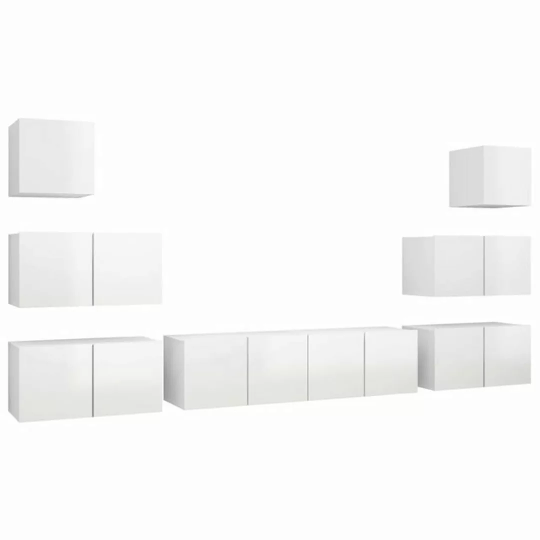 vidaXL TV-Schrank 8-tlg TV-Schrank-Set Hochglanz-Weiß Spanplatte TV-Konsole günstig online kaufen